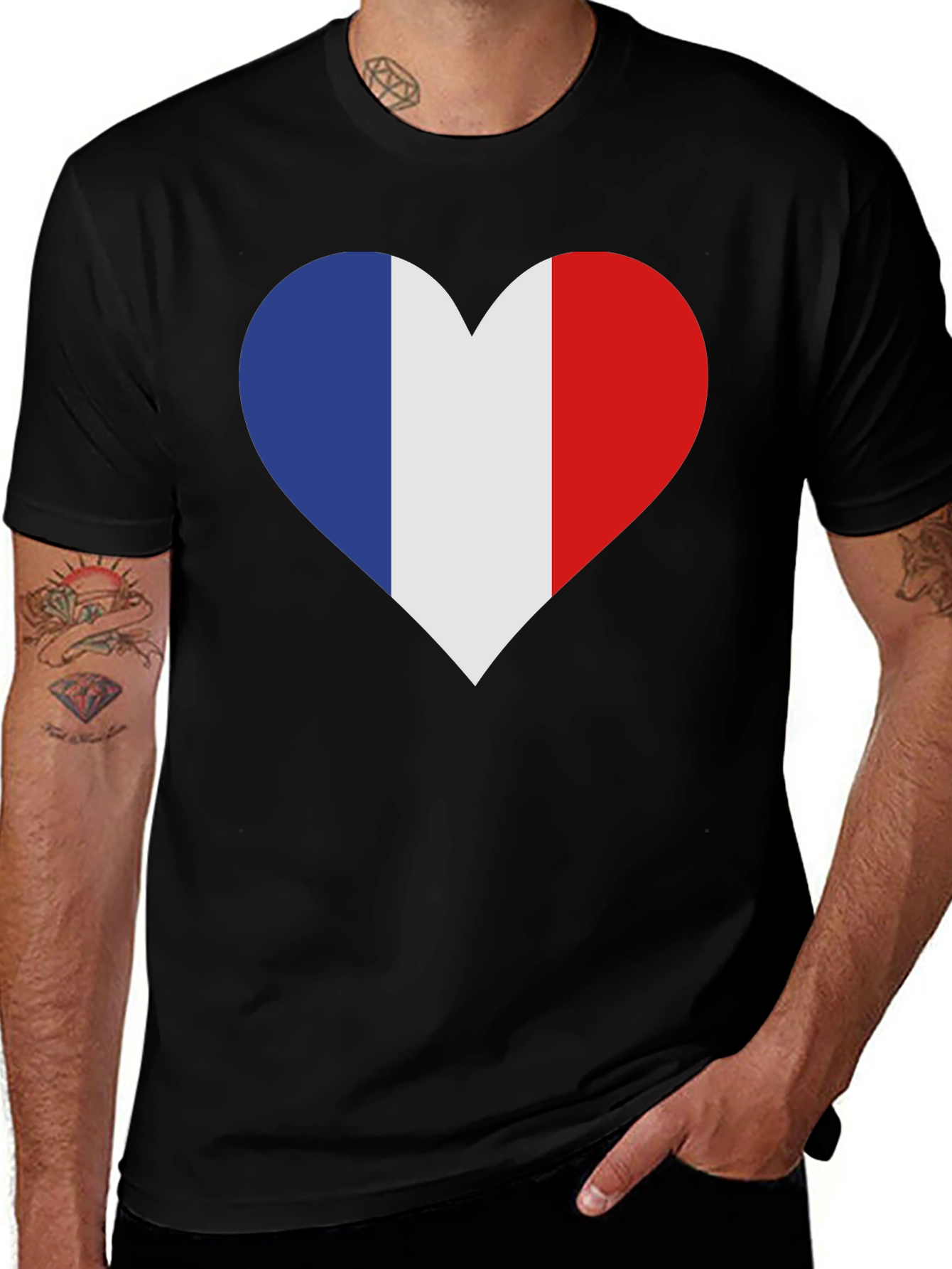 France Flag Heart T-Shirt - Black Cotton Tee