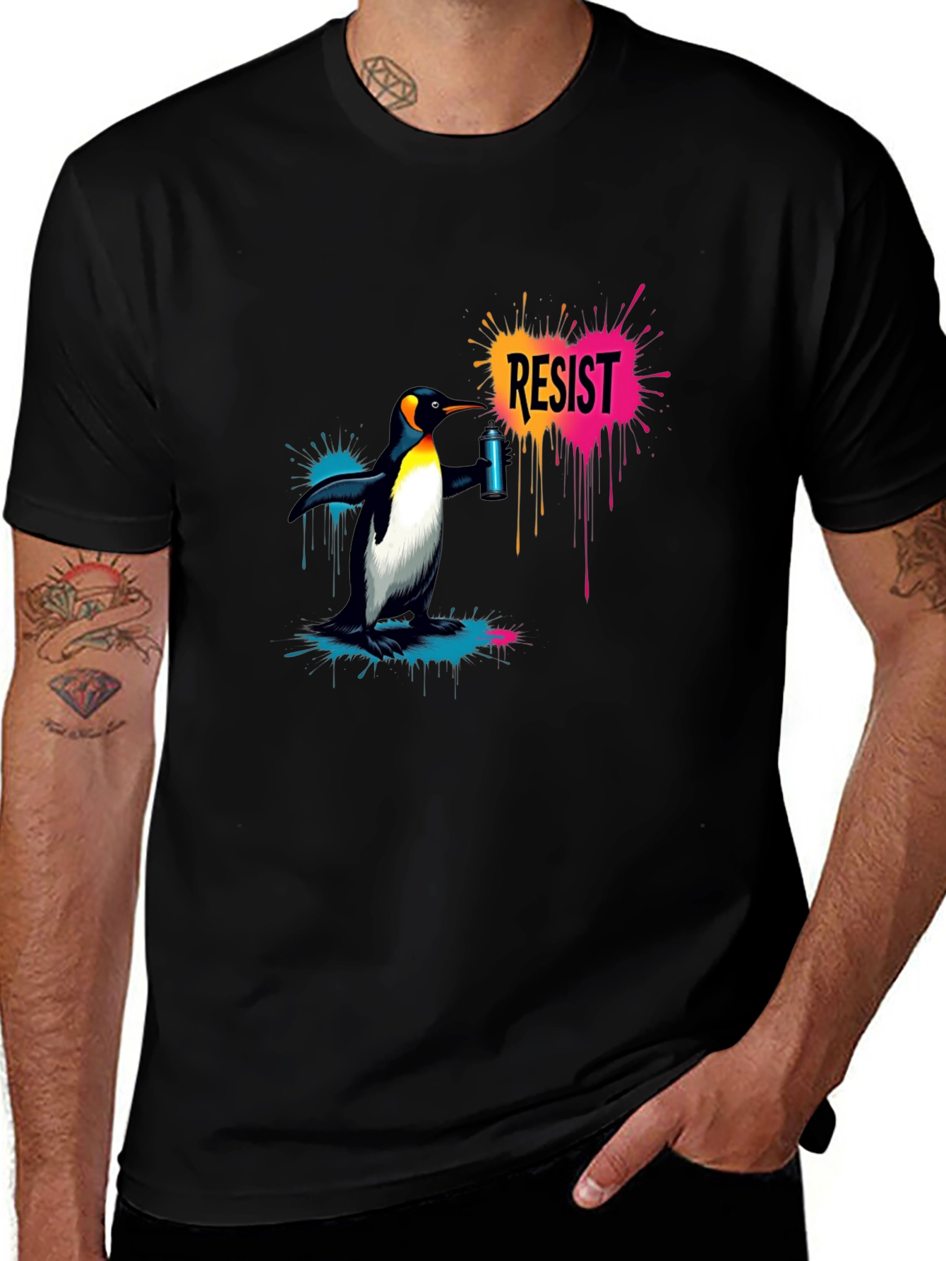 Variant 17 of Resist Penguin Graphic Tee - Black Cotton T-Shirt