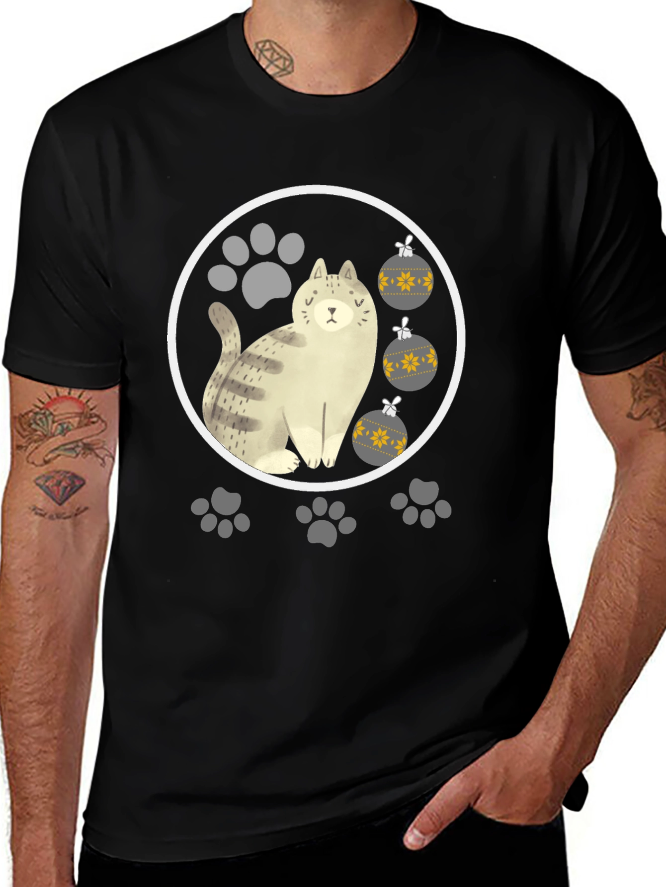 Cat & Paw Print Christmas Ornament T-Shirt