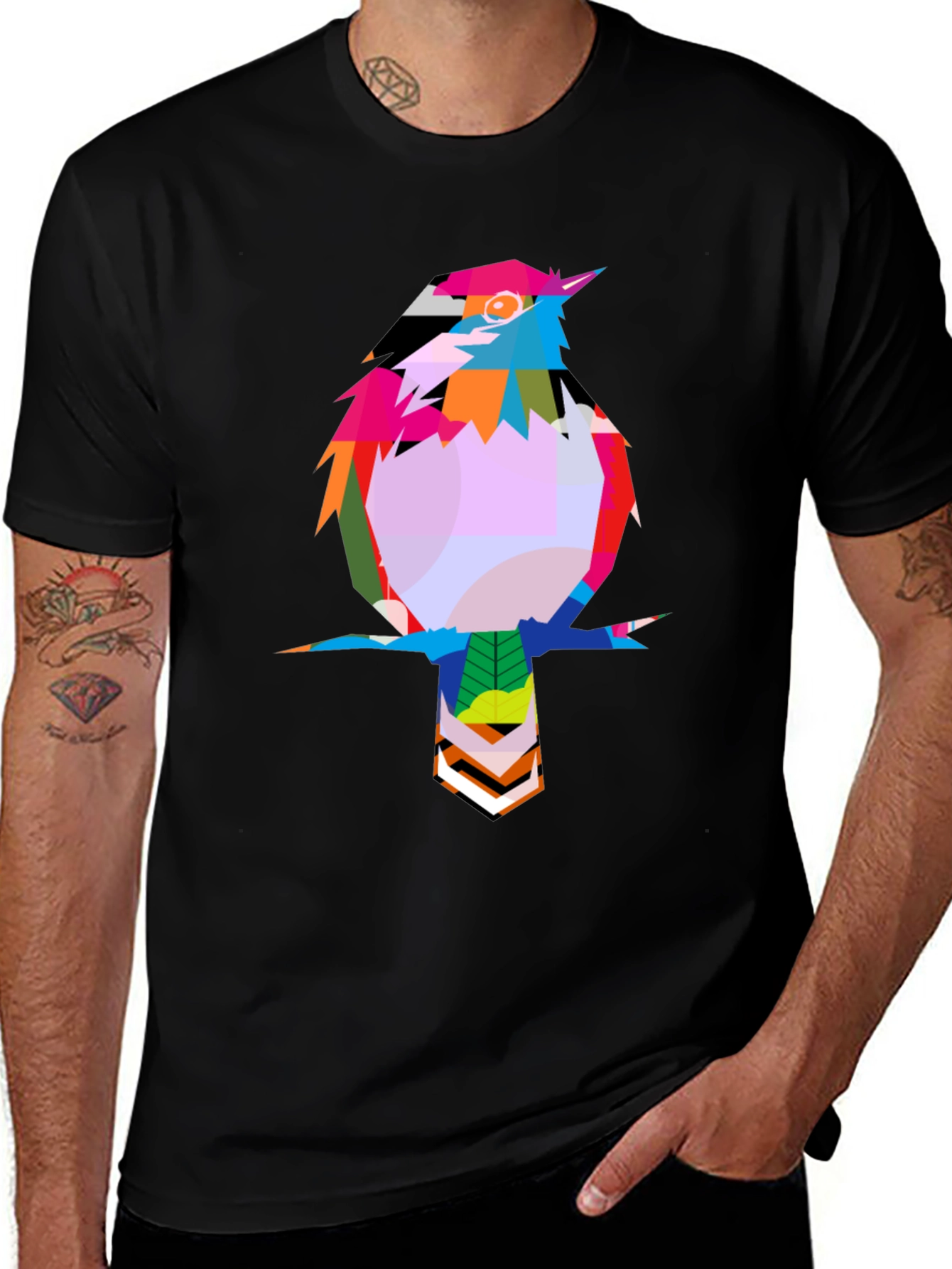 Variant 27 of Geometric Bird Graphic Tee - Men's Black T-Shirt
