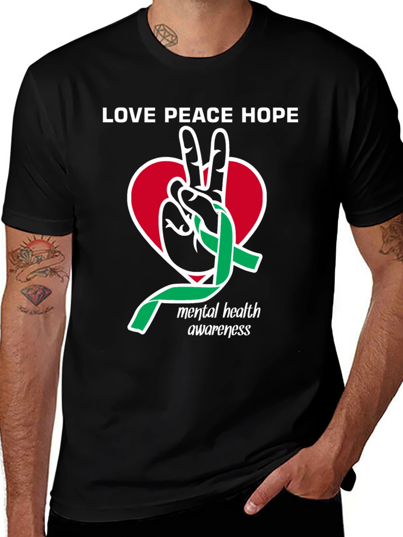 Variant 4 of Mental Health Awareness T-Shirt - Love, Peace, Hope