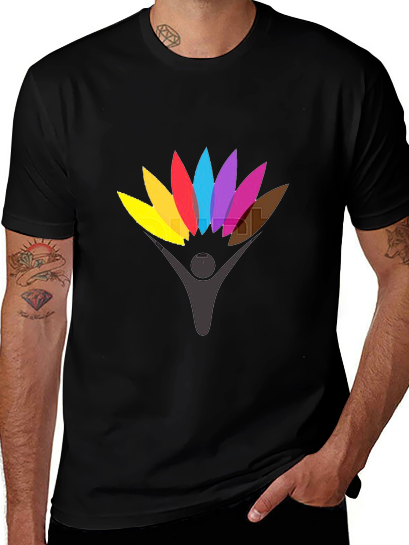 Variant 11 of Colorful Lotus Graphic Black T-Shirt