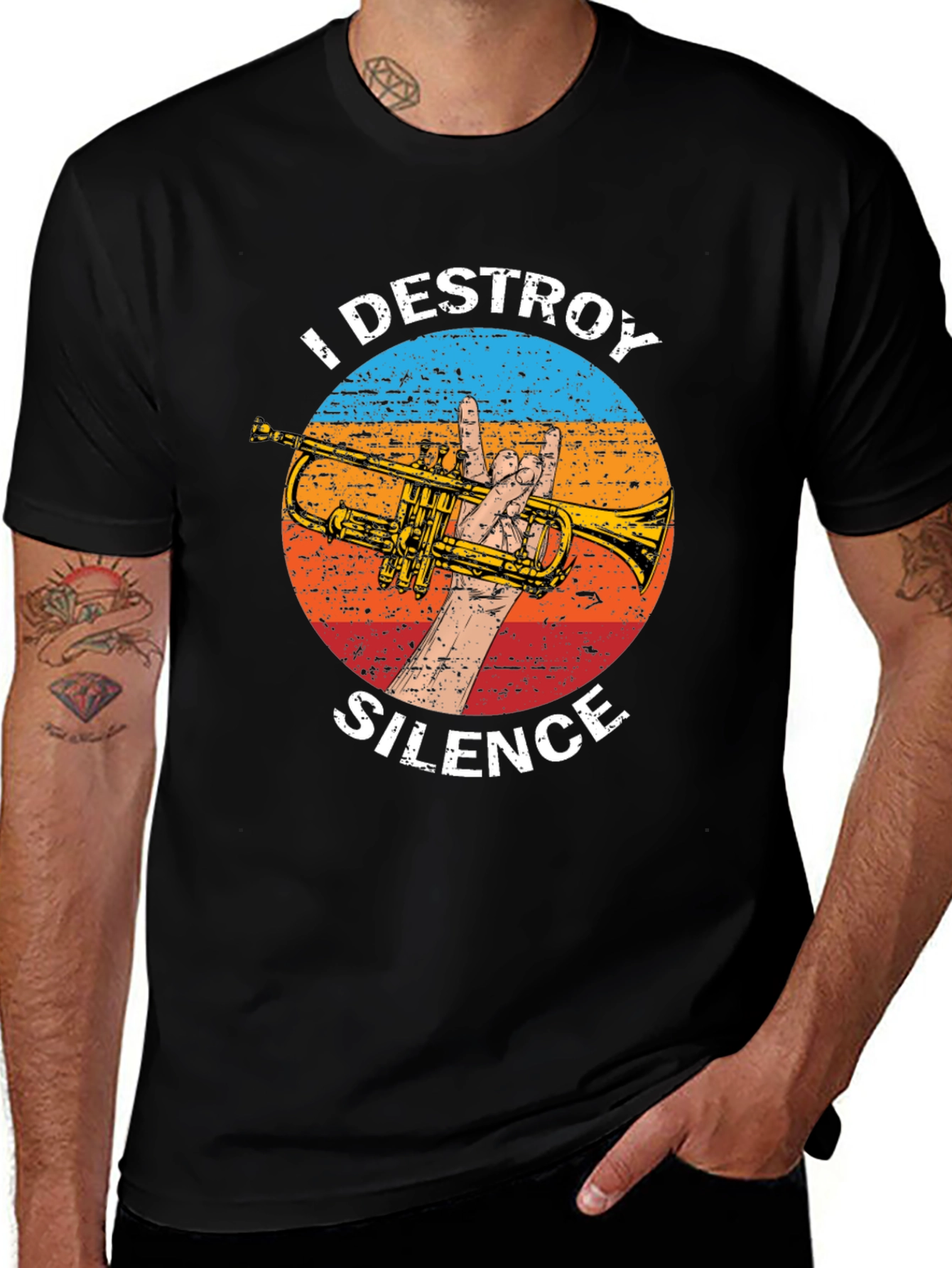 Variant 6 of I Destroy Silence Trumpet Graphic Tee