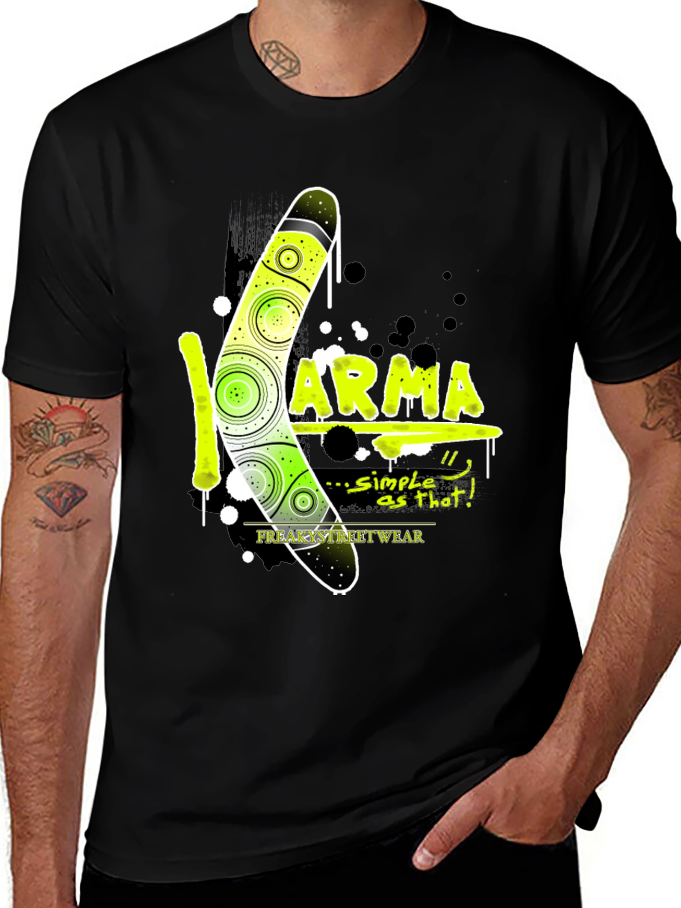 Variant 10 of Karma Boomerang Graphic T-Shirt - Men's Black Tee