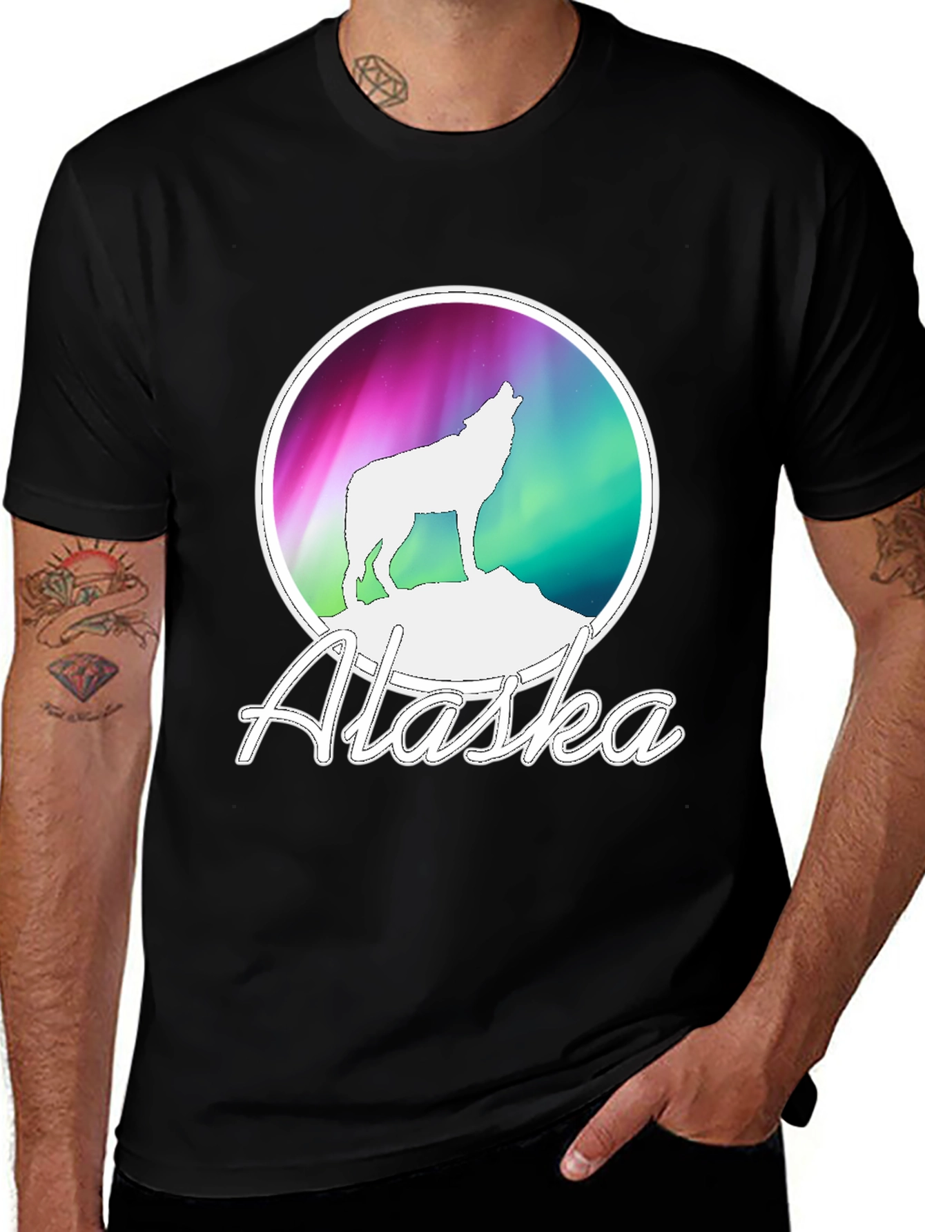 Variant 23 of Alaska Wolf Aurora Borealis T-Shirt
