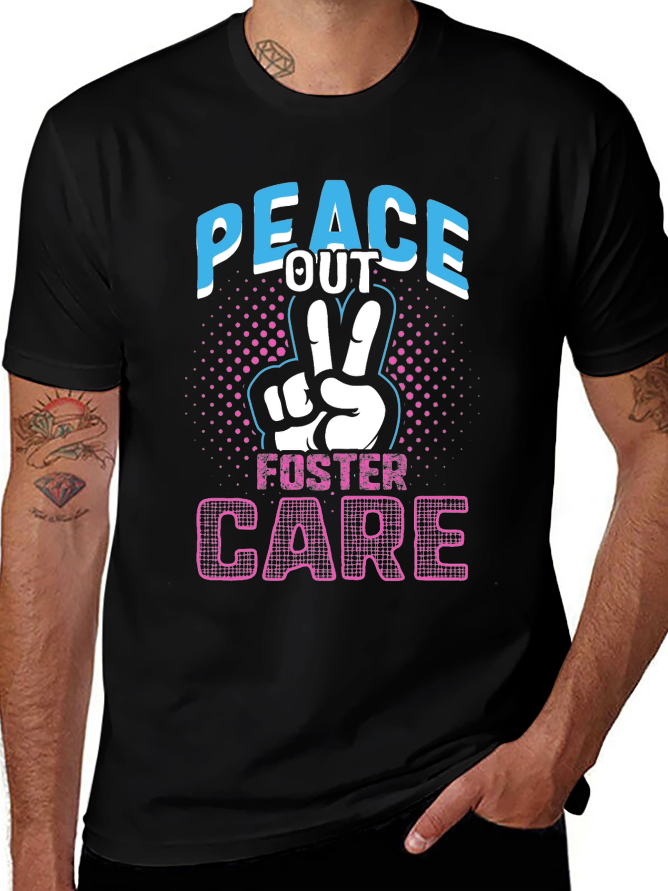 Variant 6 of Peace Out Foster Care Black Graphic T-Shirt