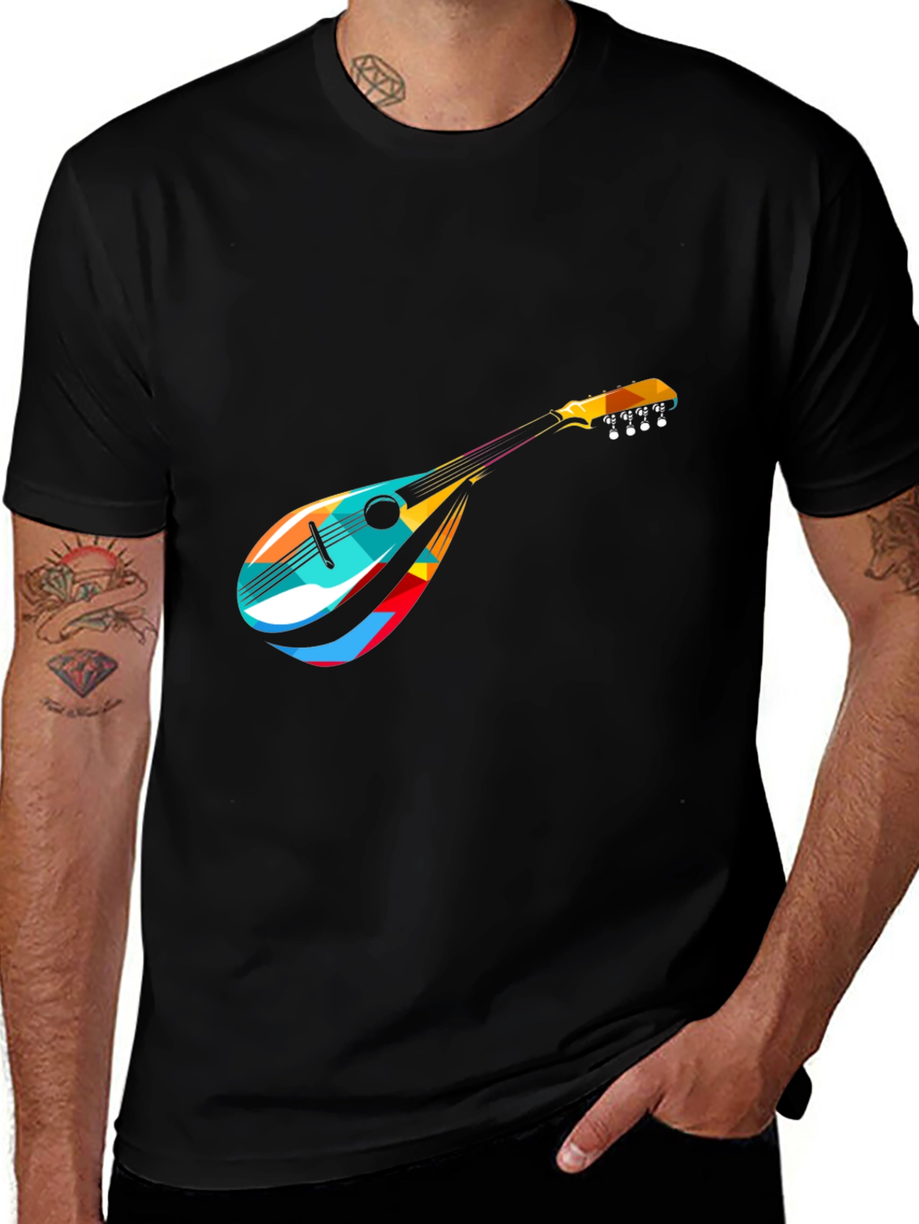 Variant 5 of Colorful Mandolin Graphic Tee - Musical Style