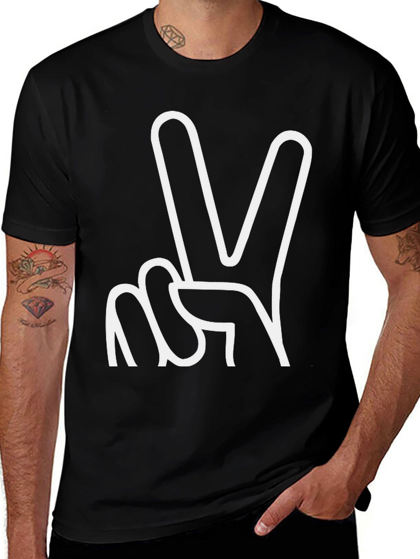 Variant 22 of Peace Sign Graphic Tee - Black Cotton Comfort