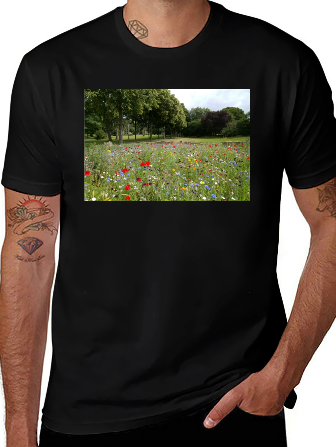 Variant 20 of Floral Meadow Graphic Tee - Nature Lover's Black T-Shirt