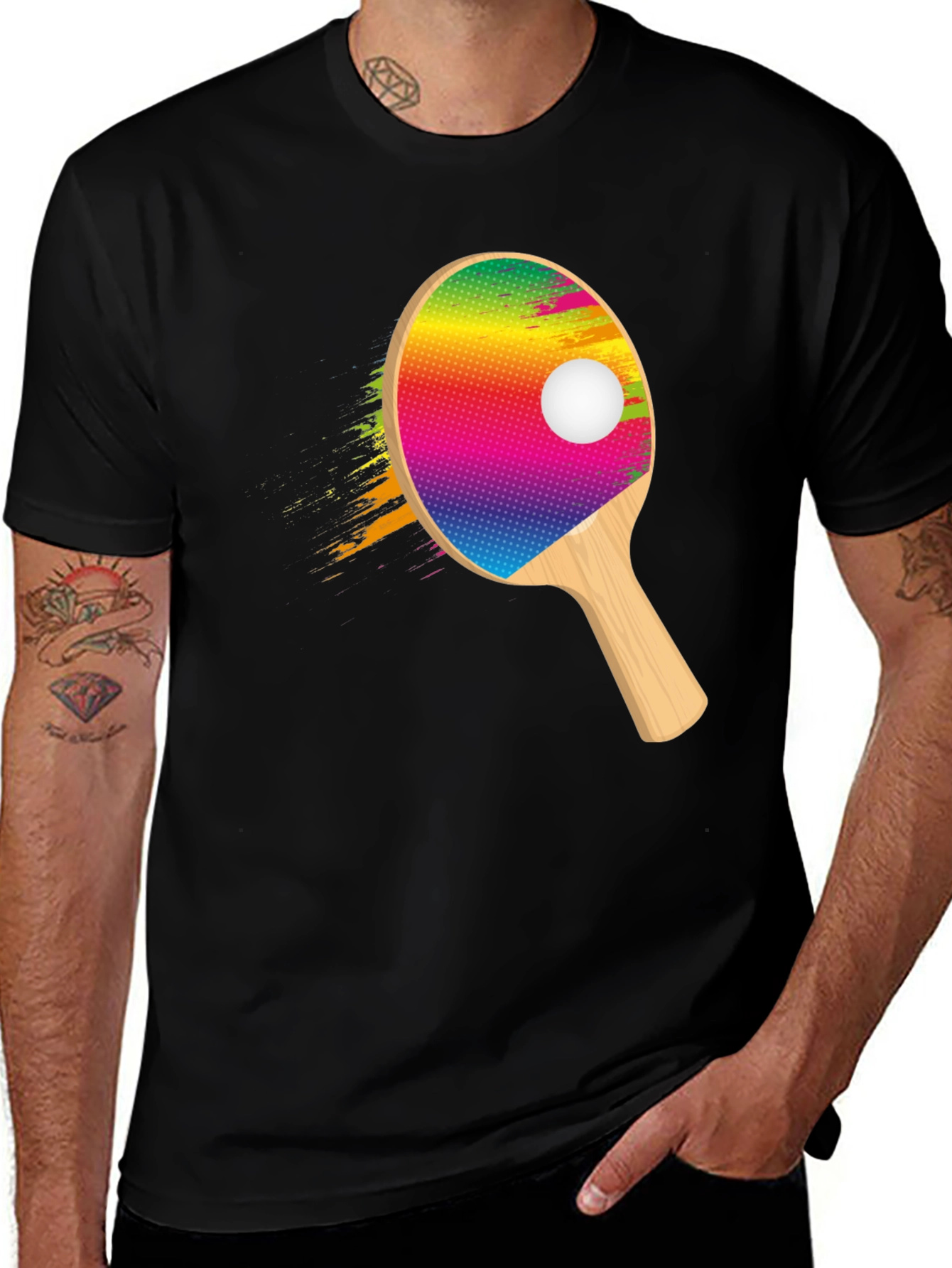 Variant 9 of Colorful Ping Pong Paddle Graphic Tee - Black