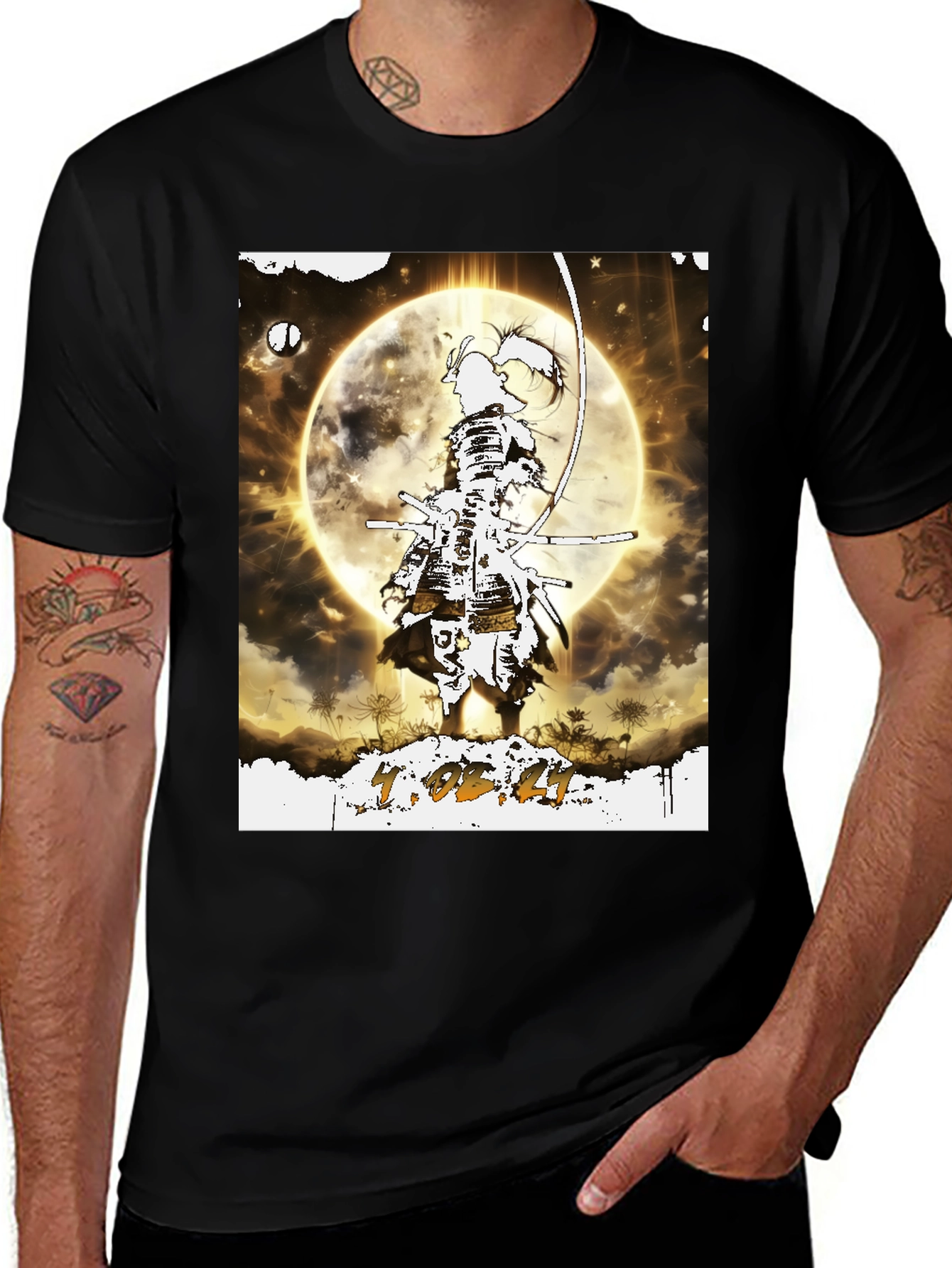 Variant 21 of Samurai Warrior Graphic Print Black T-Shirt
