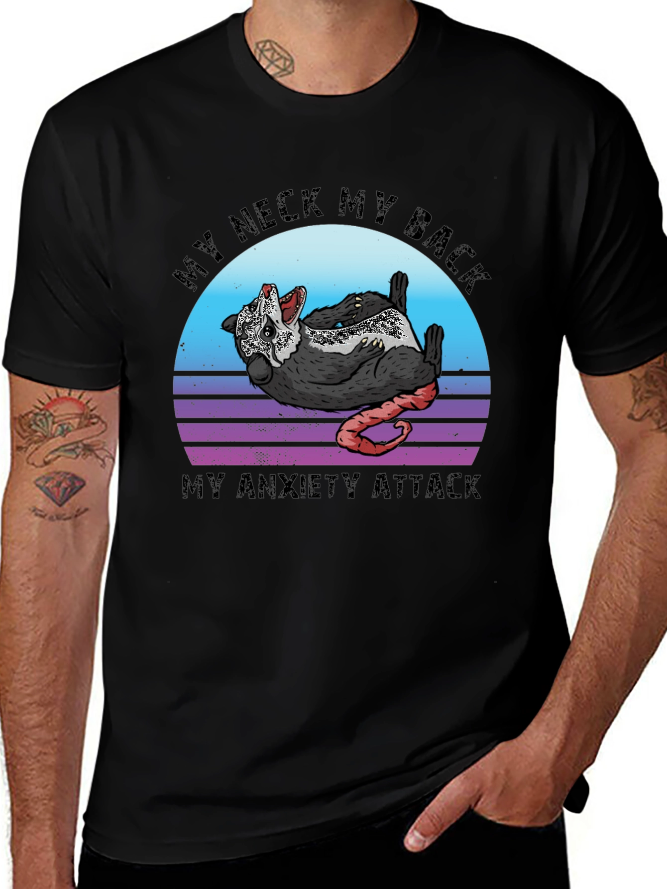 Variant 19 of My Neck My Back Funny Opossum Anxiety Attack T-Shirt