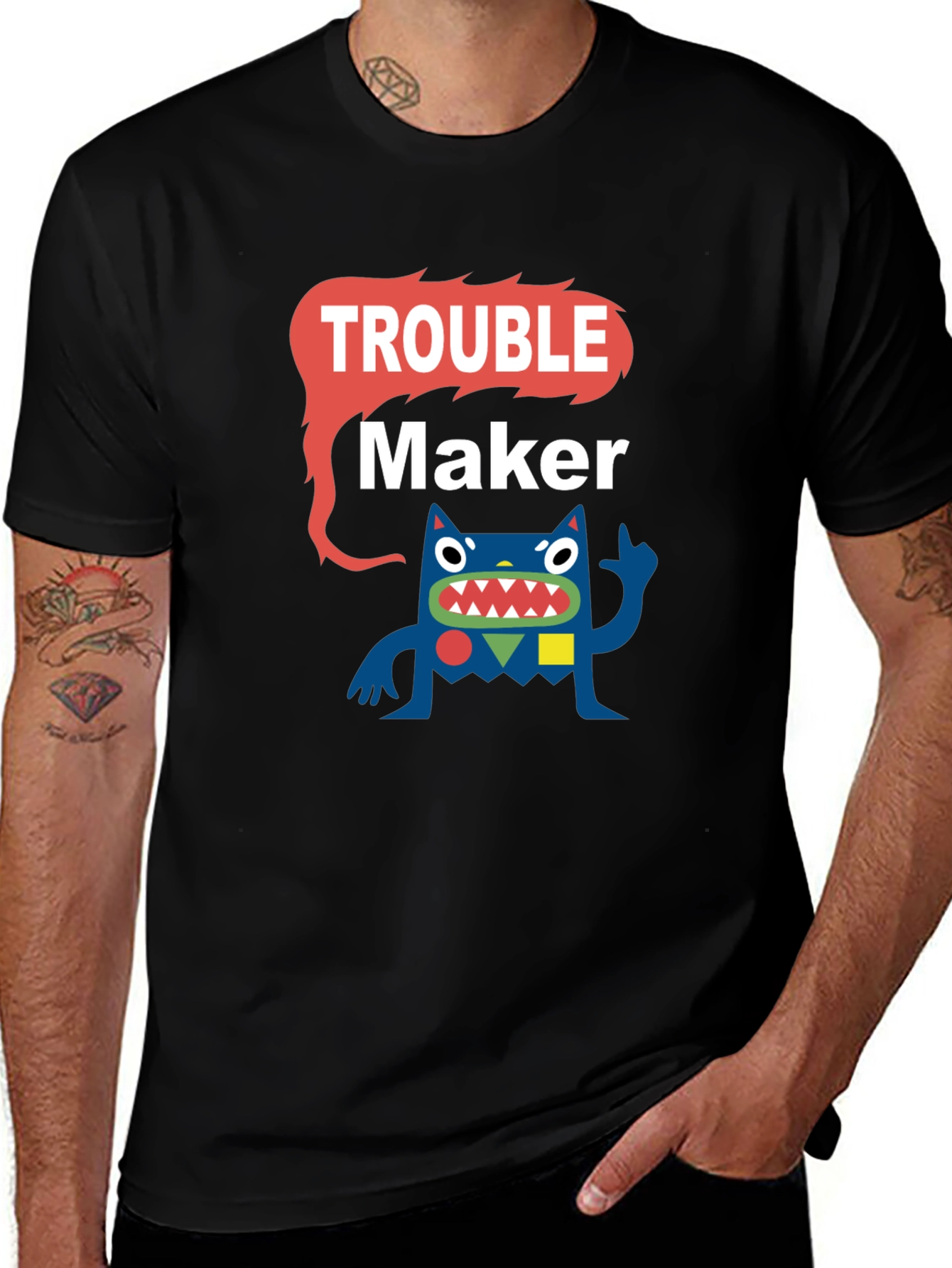 Variant 9 of Trouble Maker Graphic Tee - Funny Cartoon Monster T-Shirt