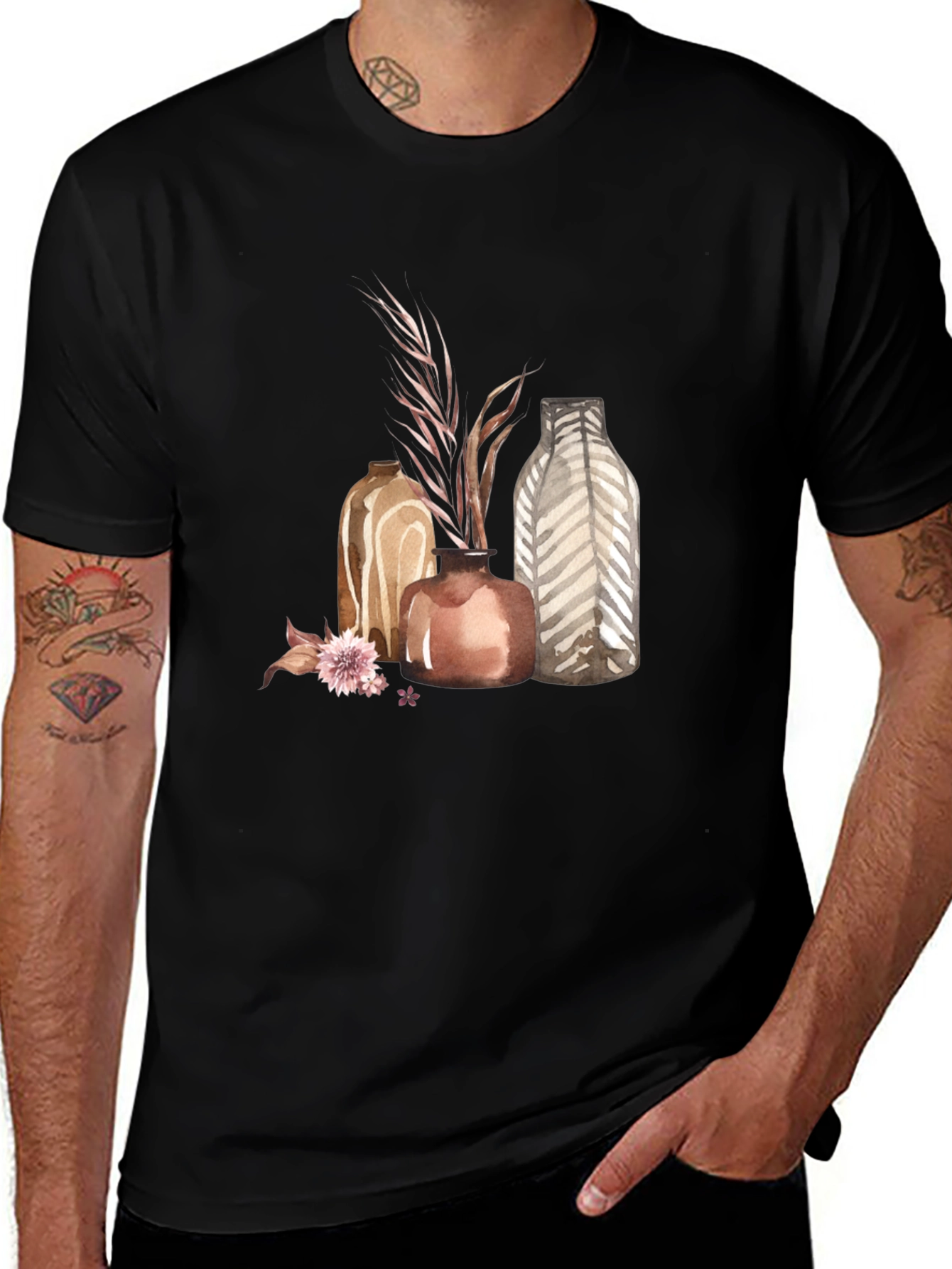 Variant 25 of Boho Vase T-Shirt - Earthy Watercolor Design