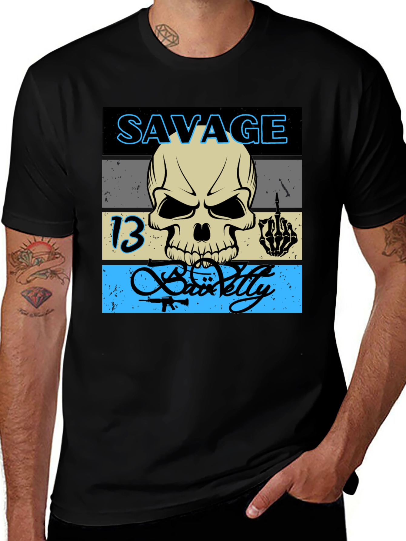 Variant 6 of Savage Skull Graphic Black T-Shirt