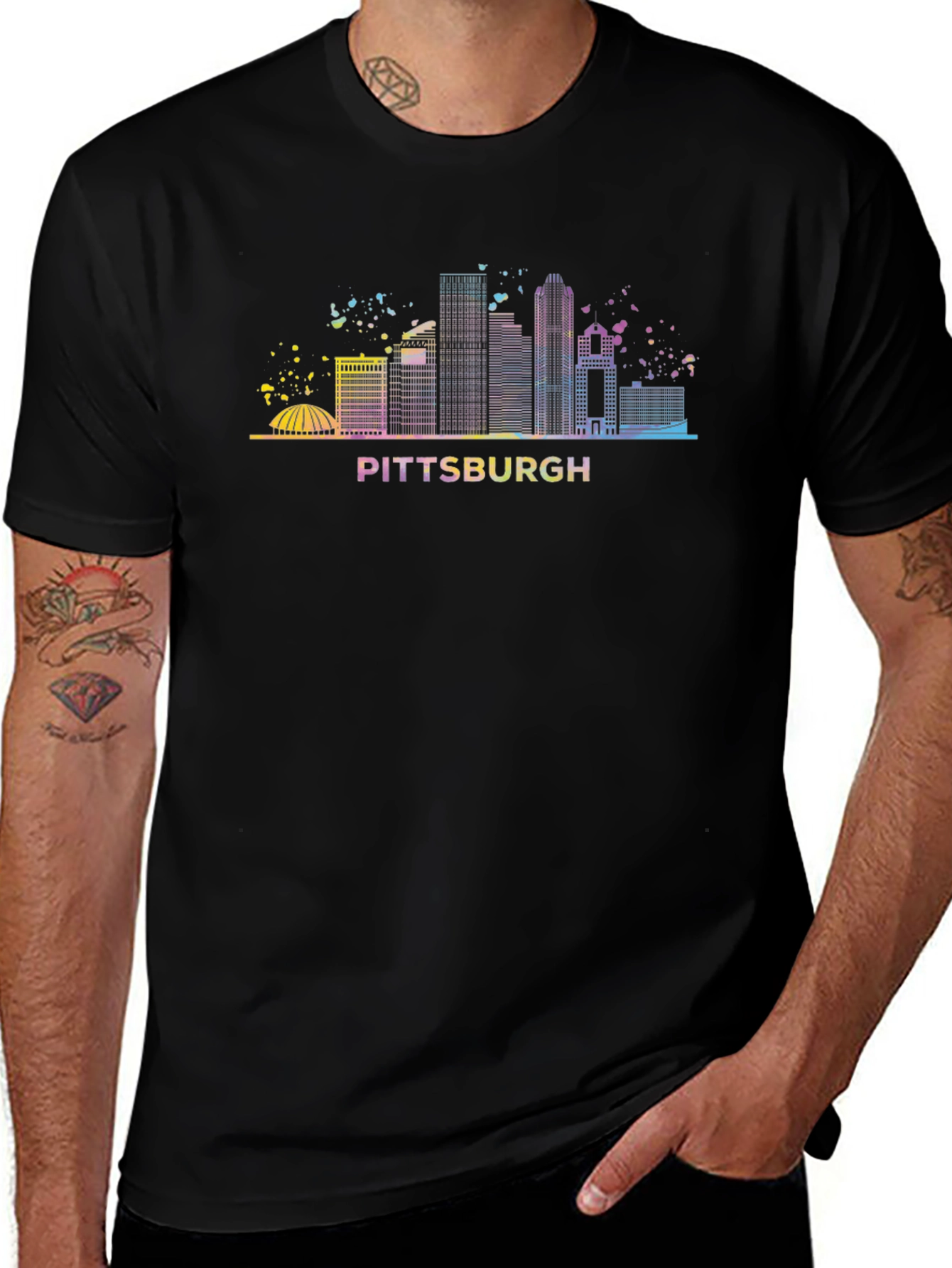 Variant 16 of Pittsburgh Skyline Graphic Tee - Black Cotton T-Shirt