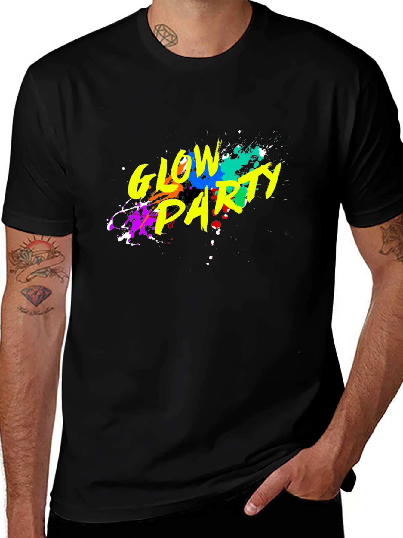 Black Glow Party Graphic T-Shirt - Black Crew Neck main image