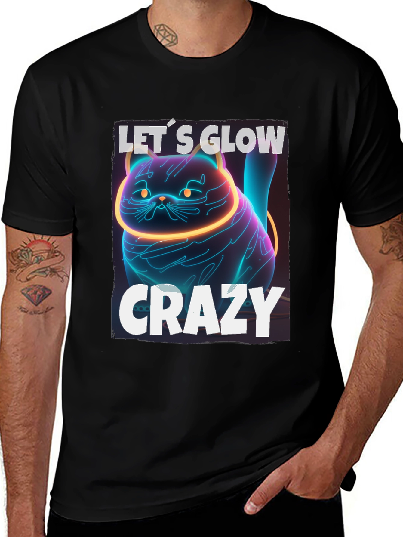 Variant 19 of Let's Glow Crazy Cat Graphic T-Shirt - Neon Style