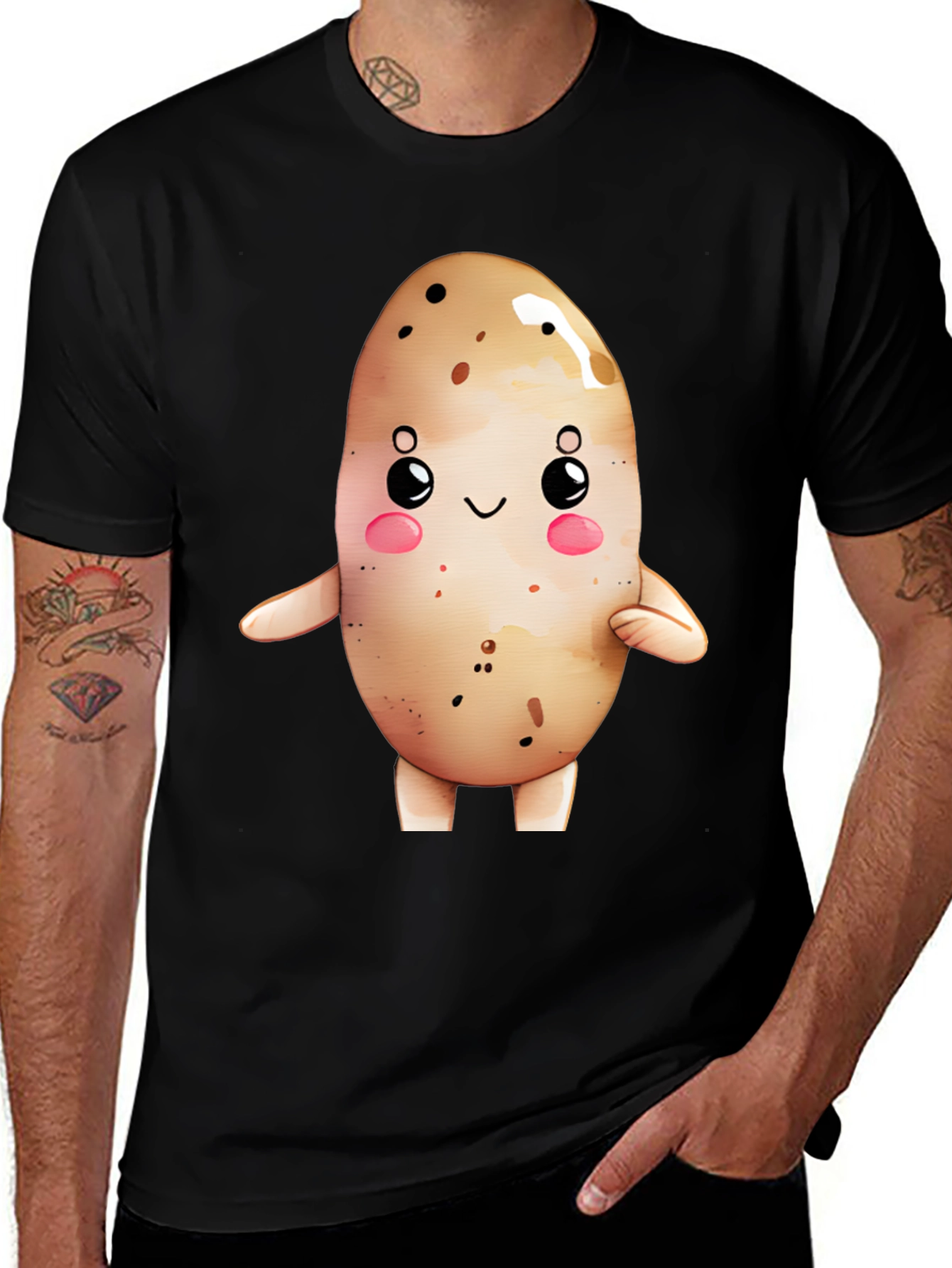 Variant 8 of Cute Potato Character Black T-Shirt