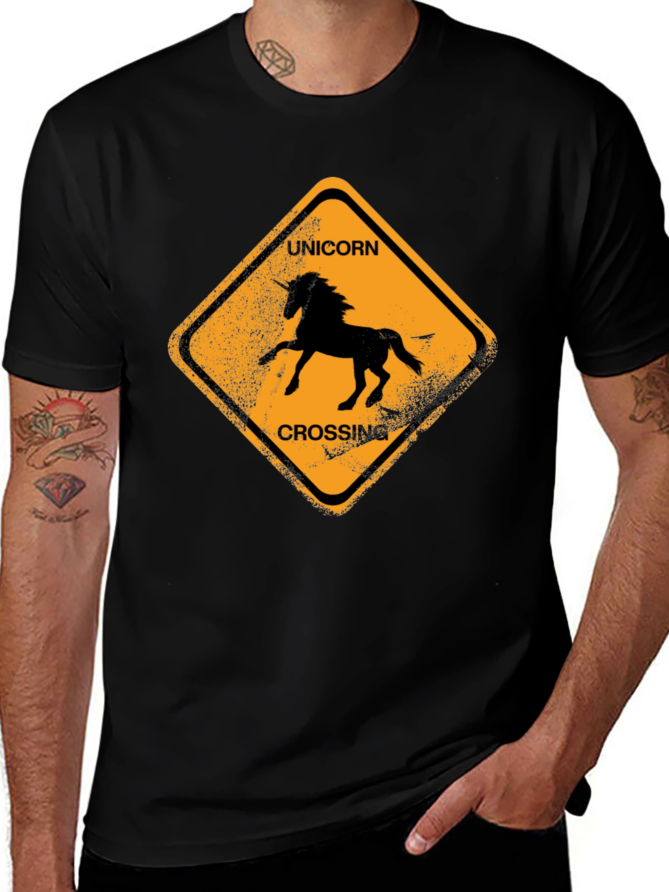 Variant 24 of Unicorn Crossing Black Cotton T-Shirt