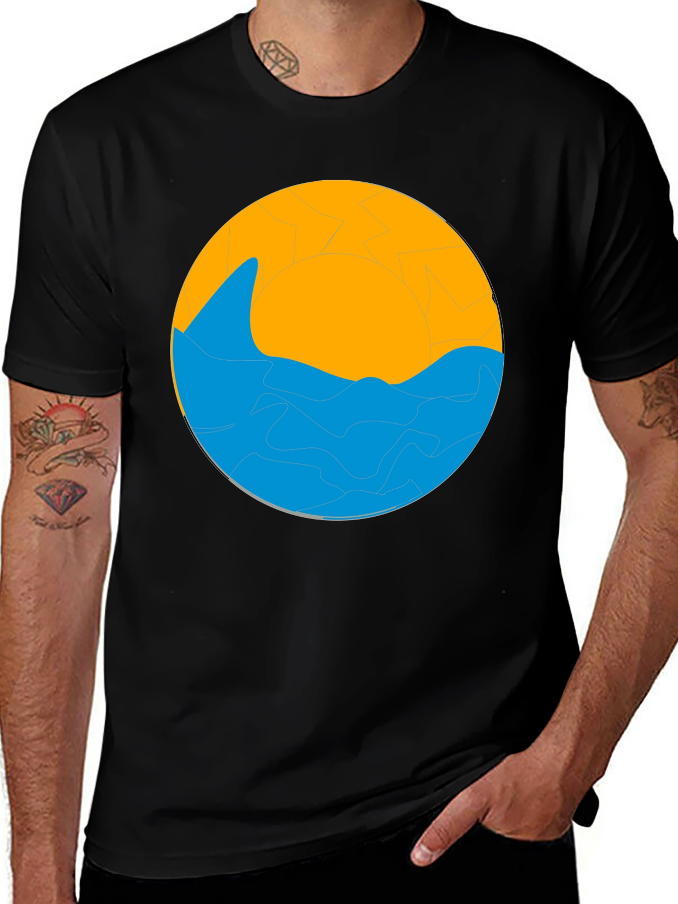 Variant 27 of Abstract Sun & Wave Graphic Tee - Modern Black T-Shirt