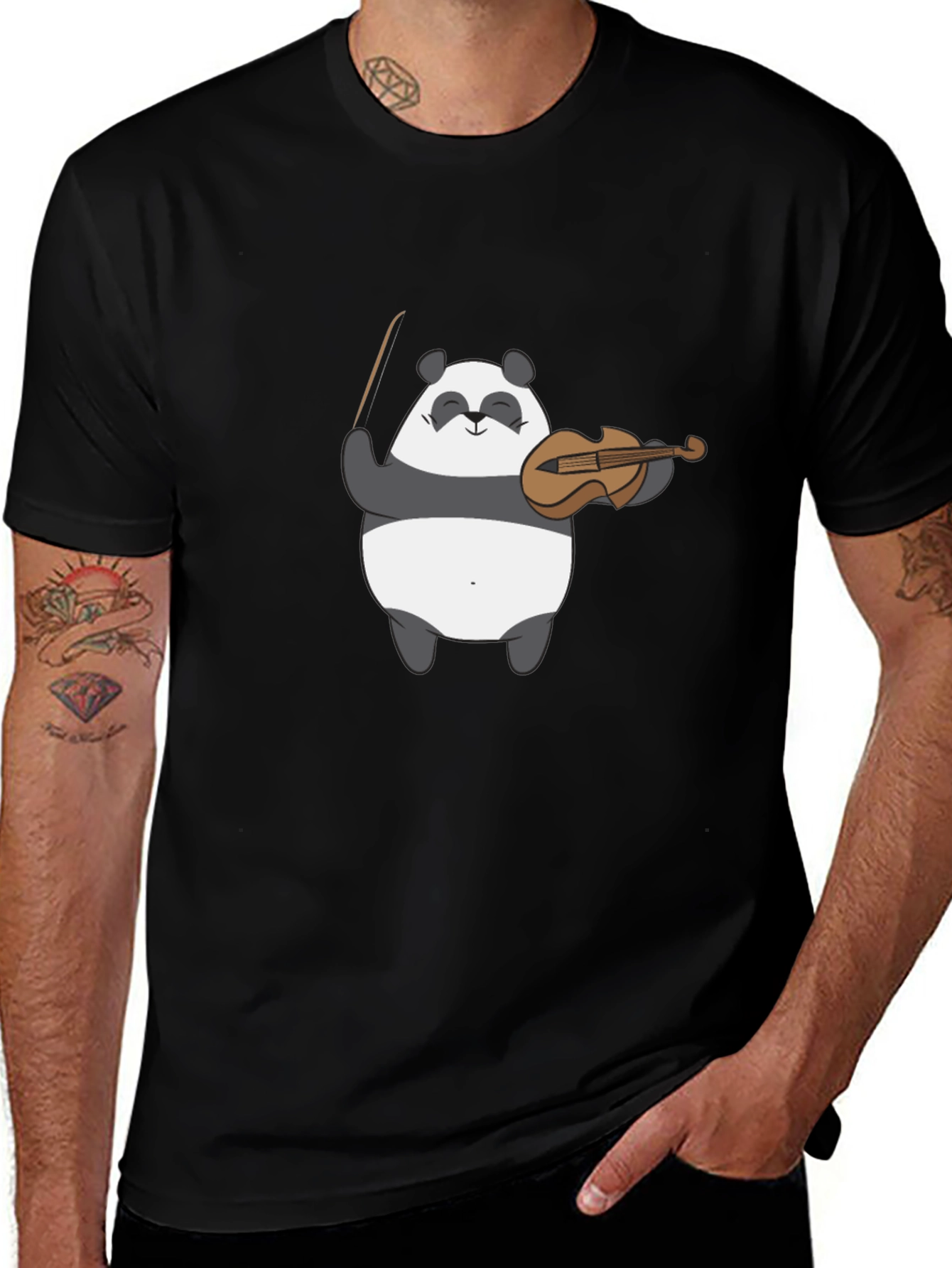 Variant 3 of Panda Musician Graphic Tee - Black Cotton T-Shirt