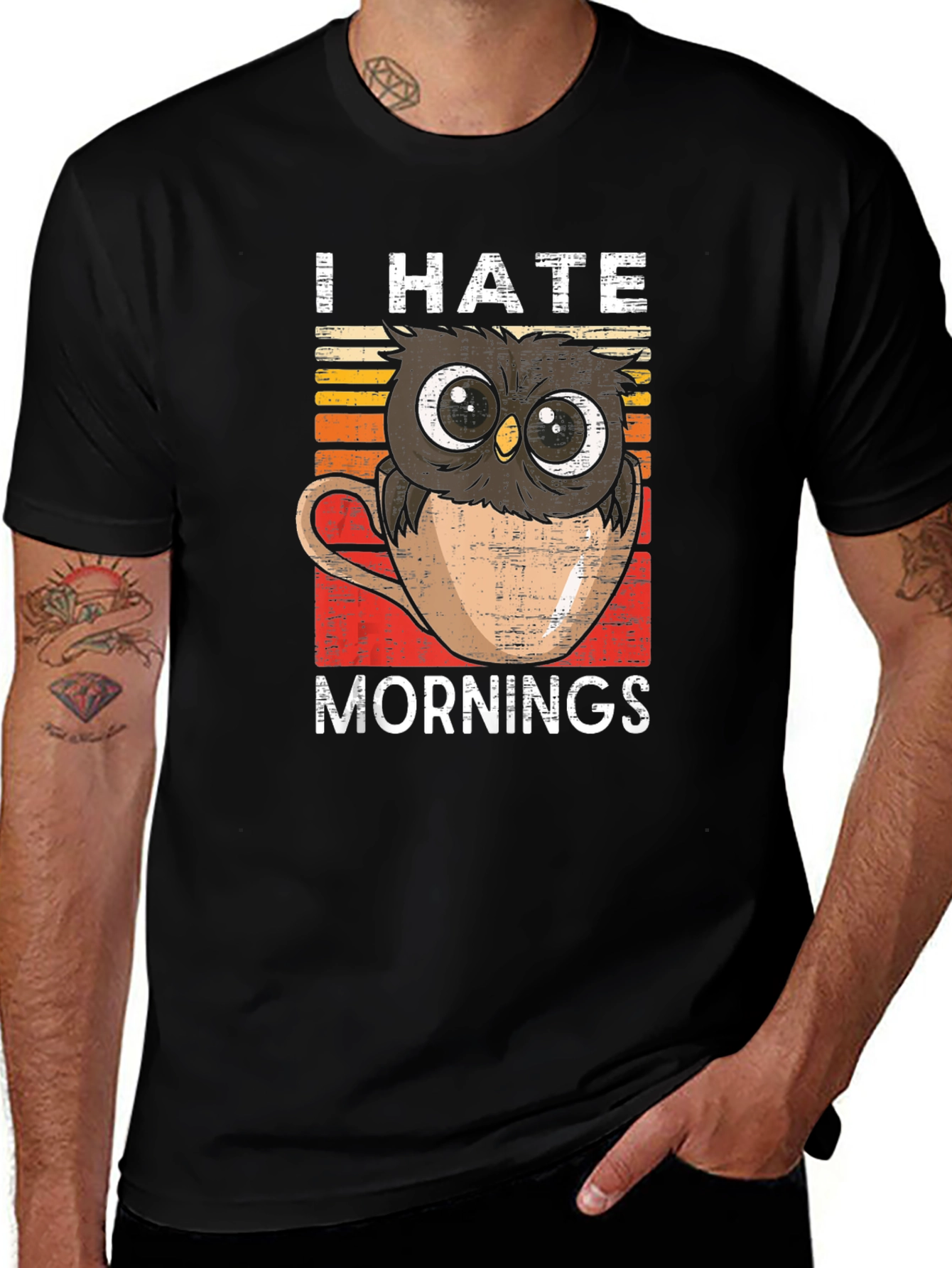I Hate Mornings Owl T-Shirt Funny Coffee Lover Tee