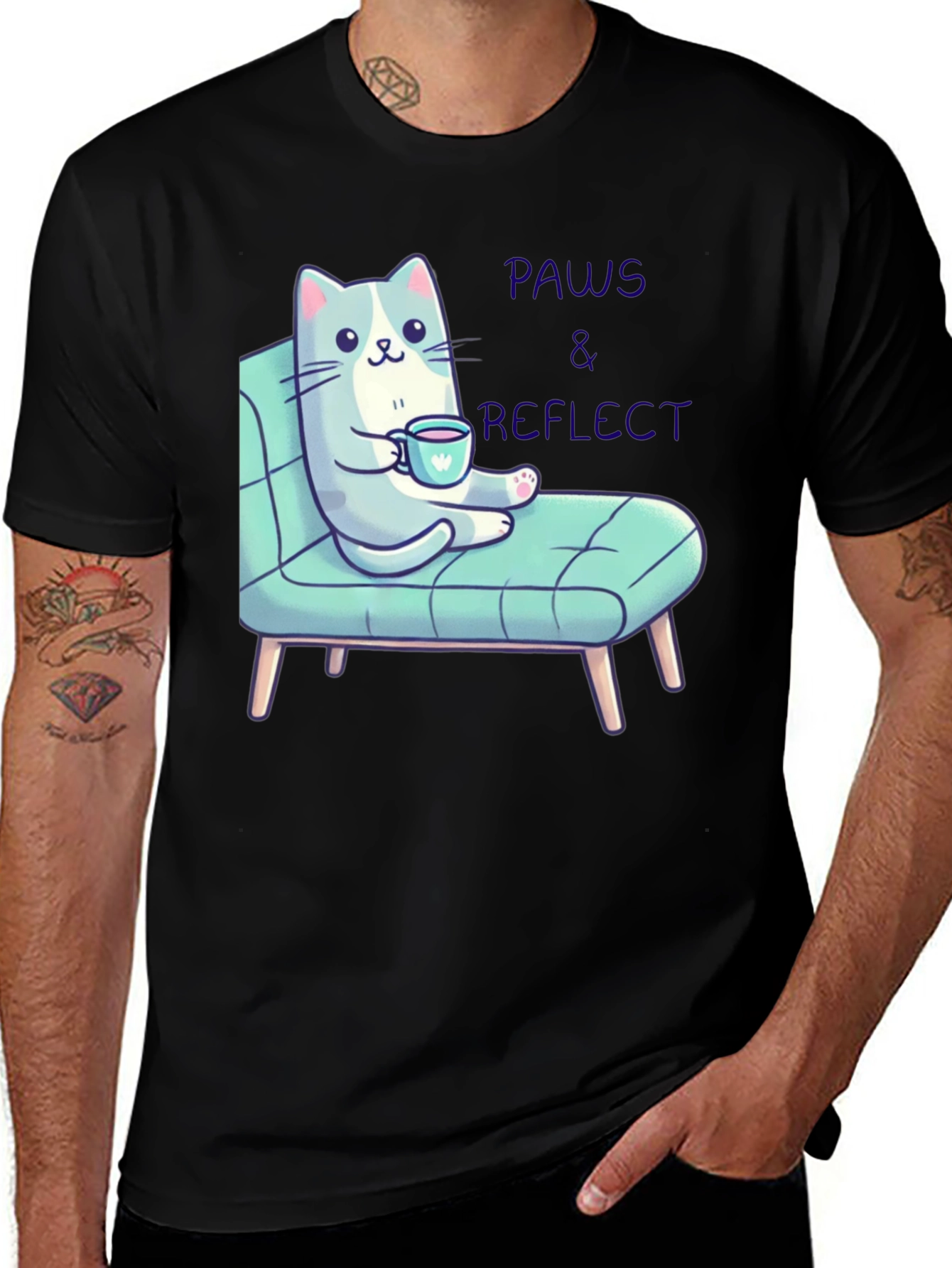 Variant 28 of Paws & Reflect Black Graphic Tee - Cat Lover's Relaxed Style