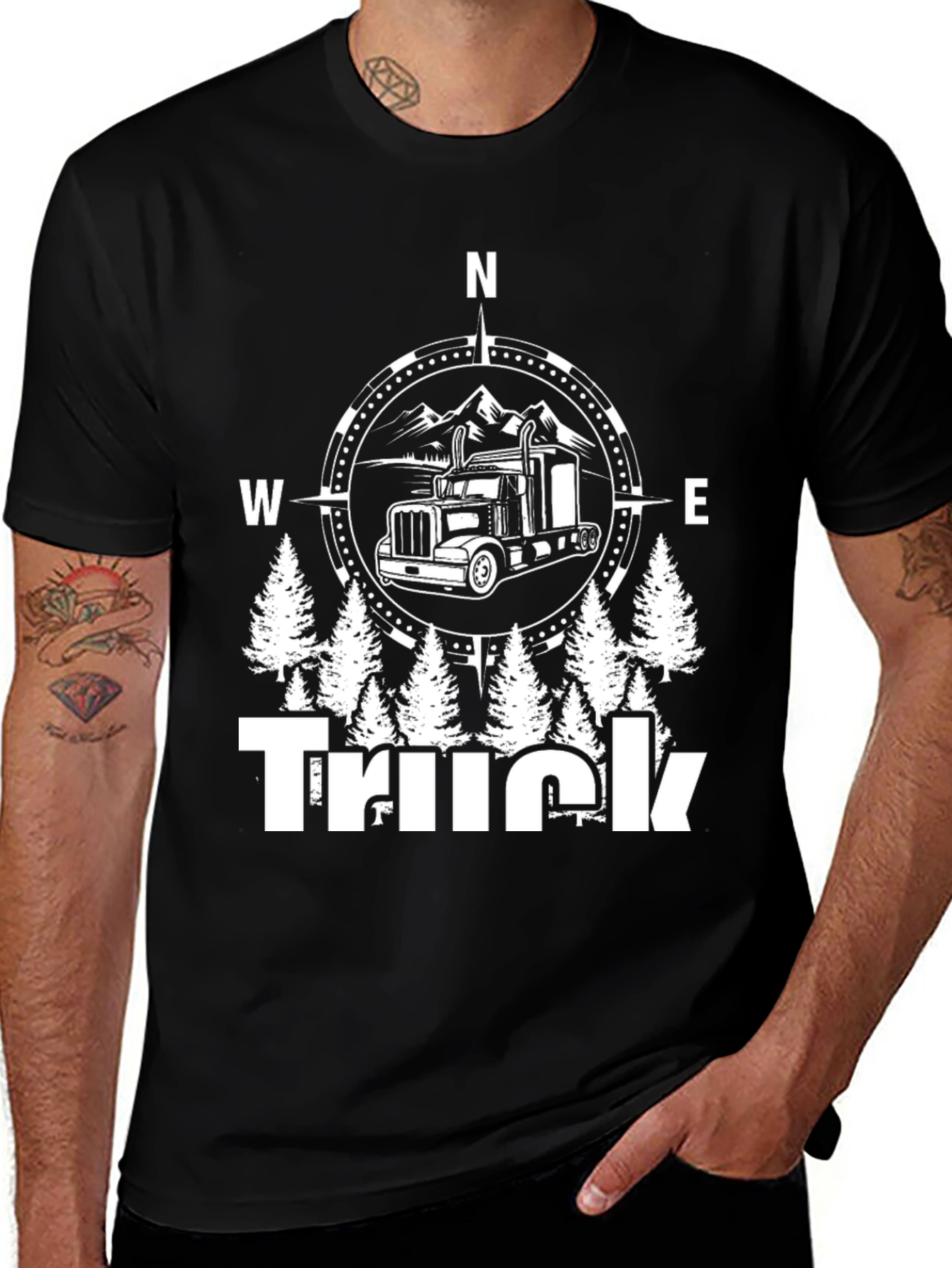 Variant 16 of Truck Driver Compass Black Graphic T-Shirt