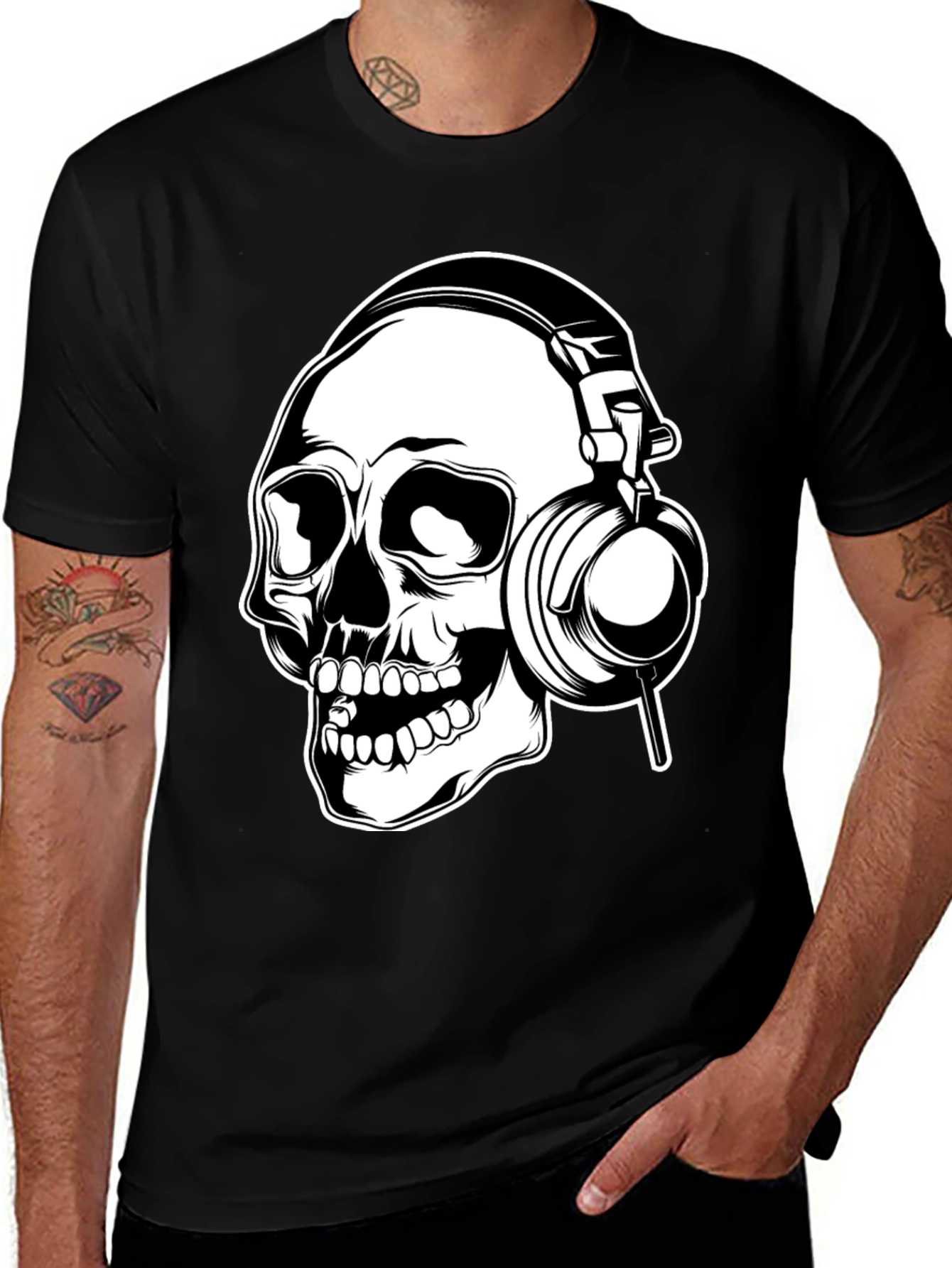 Variant 8 of Skull DJ Headphones Graphic Black T-Shirt