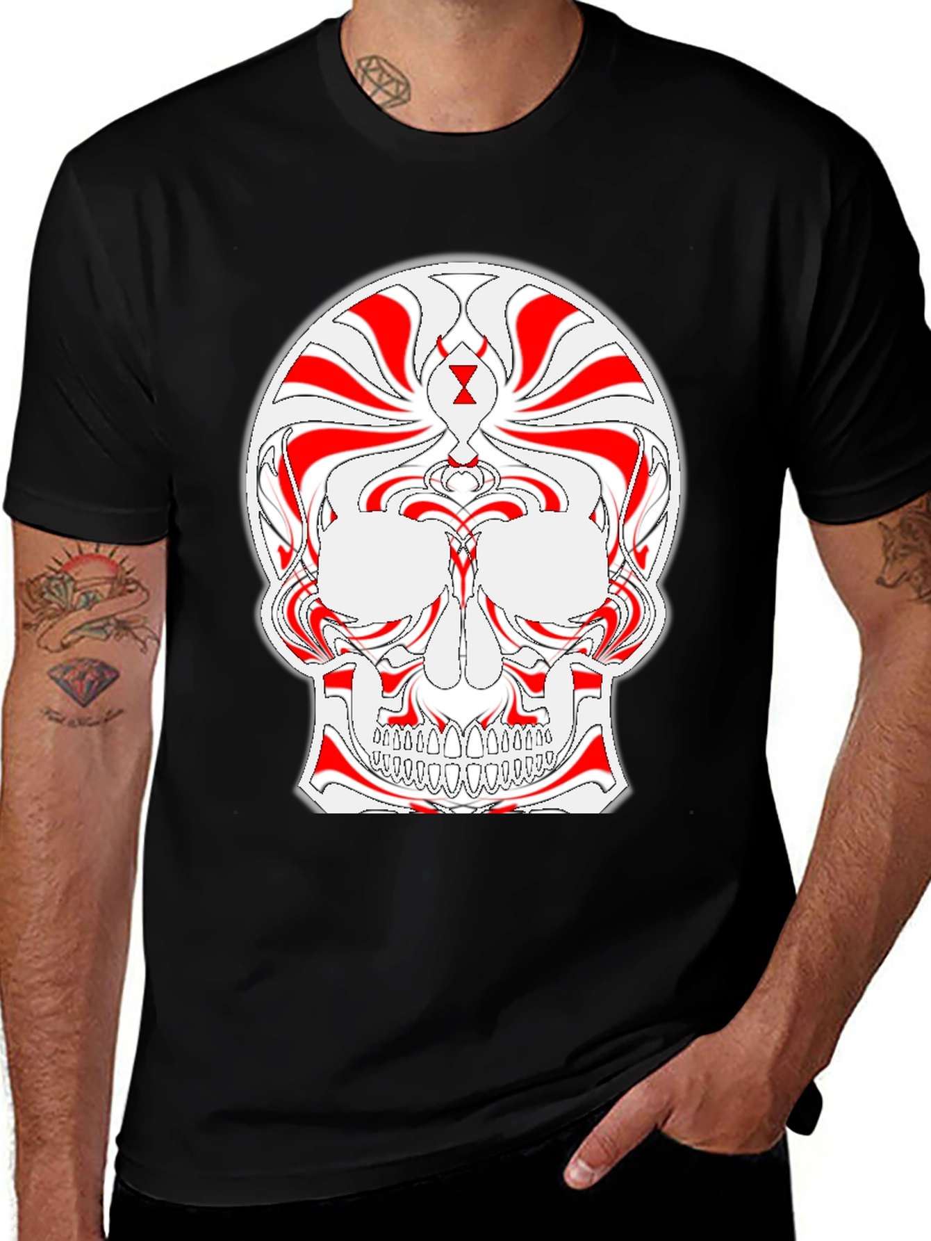 Variant 29 of Skull Graphic Tee - Red and White Design
