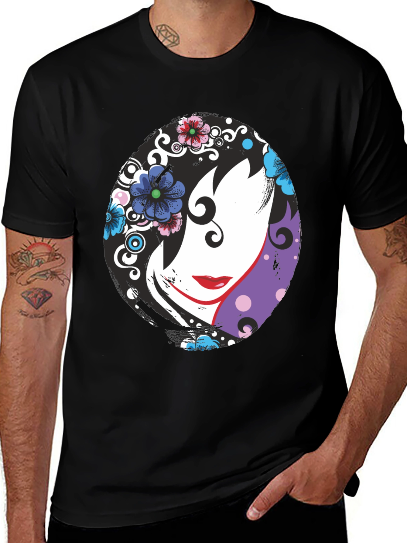 Variant 26 of Floral Face Black T-Shirt
