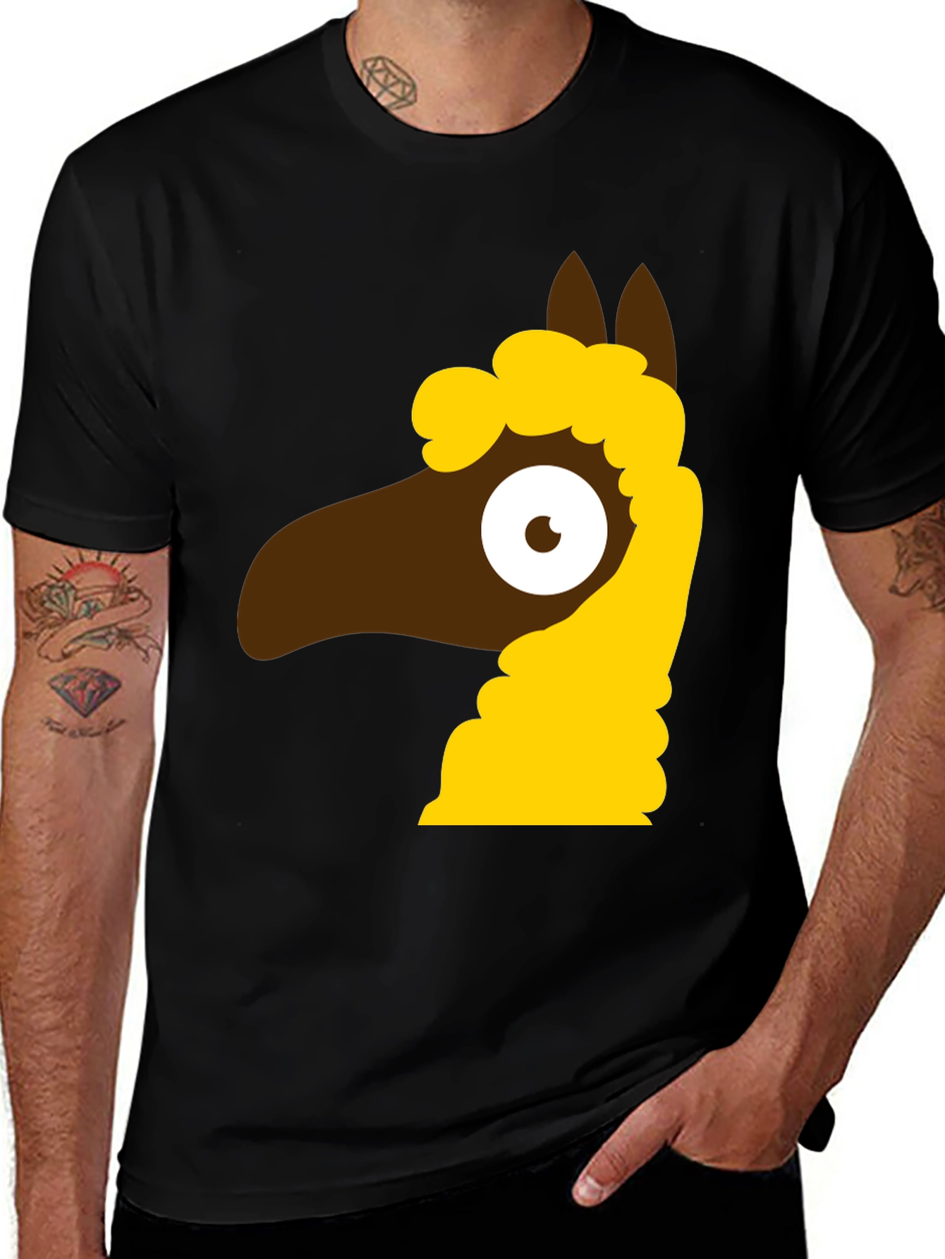 Variant 11 of Cartoon Llama Graphic Tee - Black