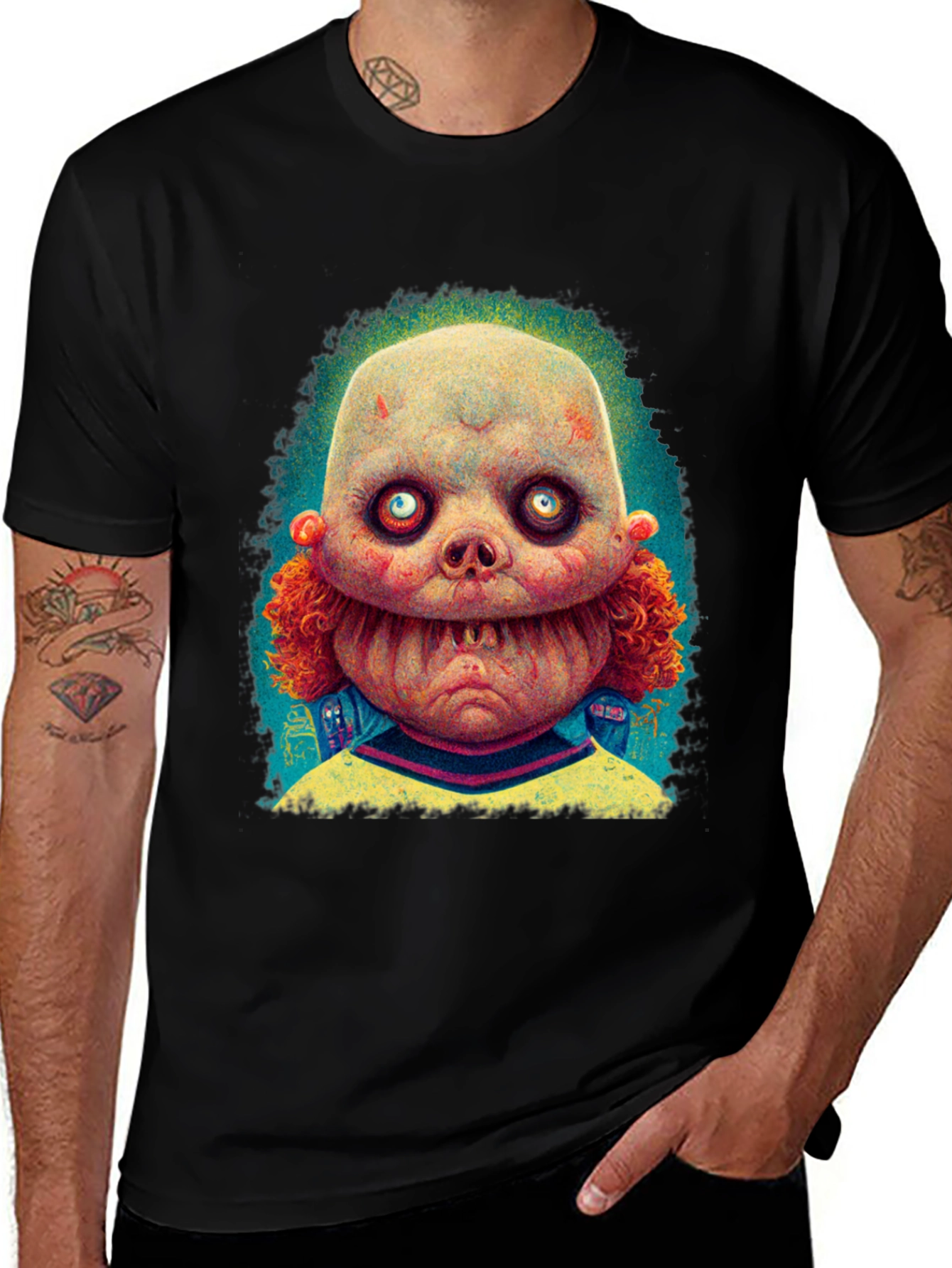 Variant 30 of Creepy Doll Graphic Tee - Horror Inspired Design
