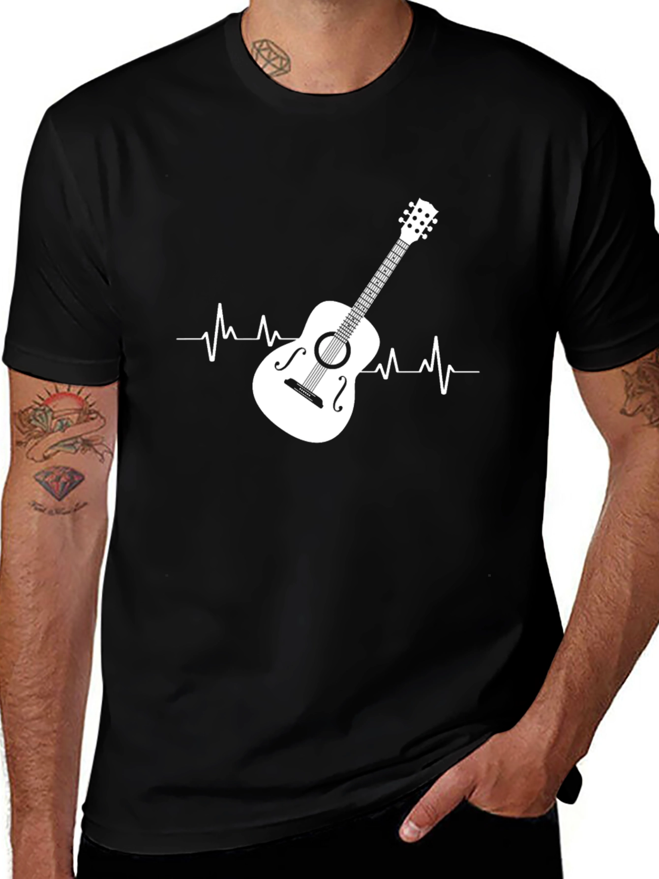 Variant 25 of Guitar Heartbeat Graphic Tee - Music Lover T-Shirt