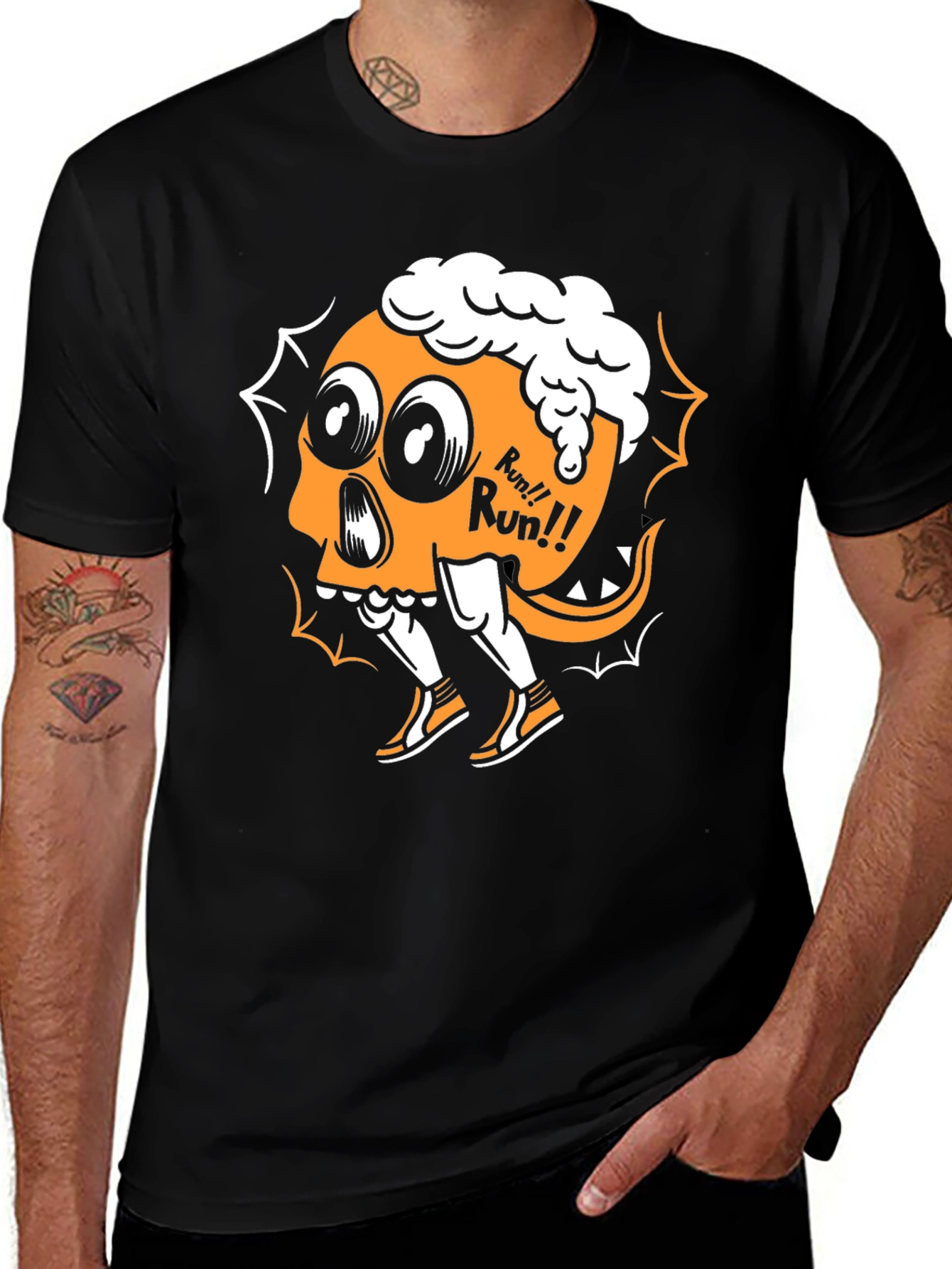 Variant 8 of Run! Beer Skull Graphic Black T-Shirt