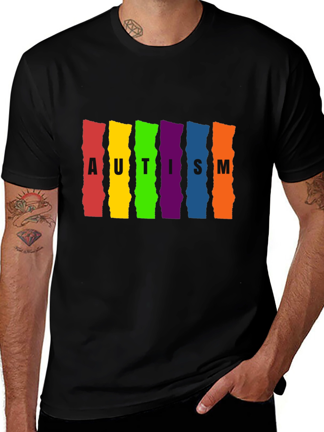 Variant 27 of Autism Awareness Rainbow Striped T-Shirt