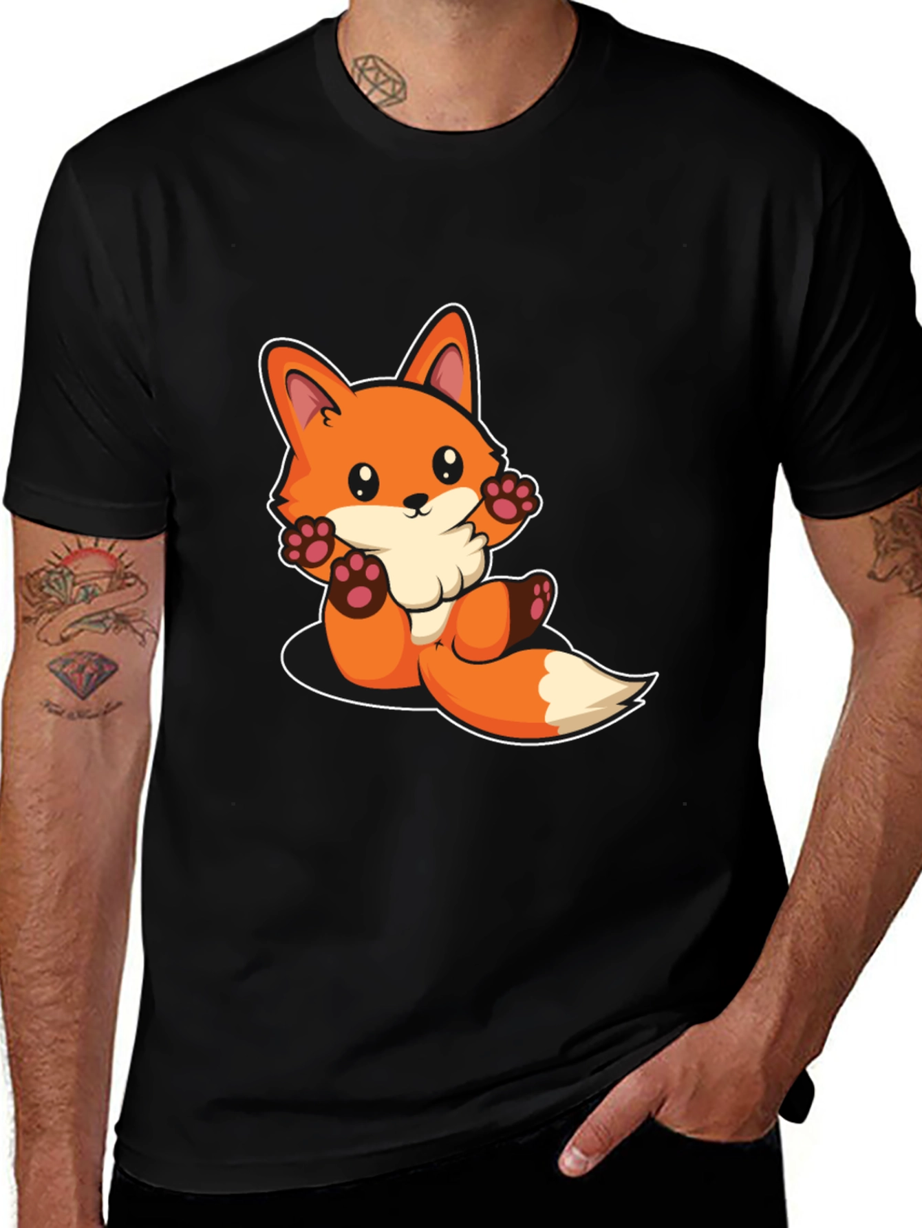 Variant 17 of Cute Cartoon Fox Graphic Black T-Shirt