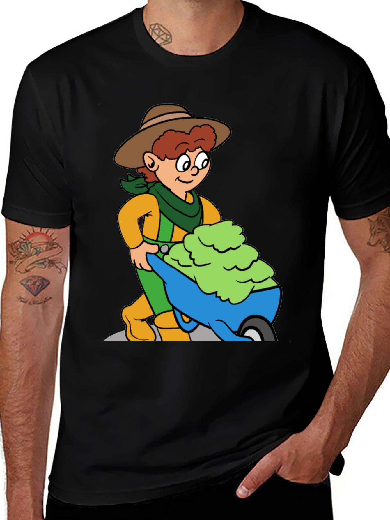 Cartoon Gardener T-Shirt - Black