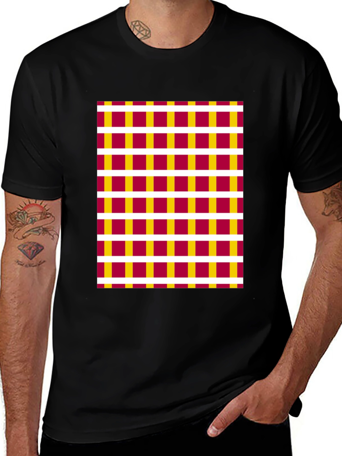 Variant 8 of Stylish Plaid Pattern Black T-Shirt