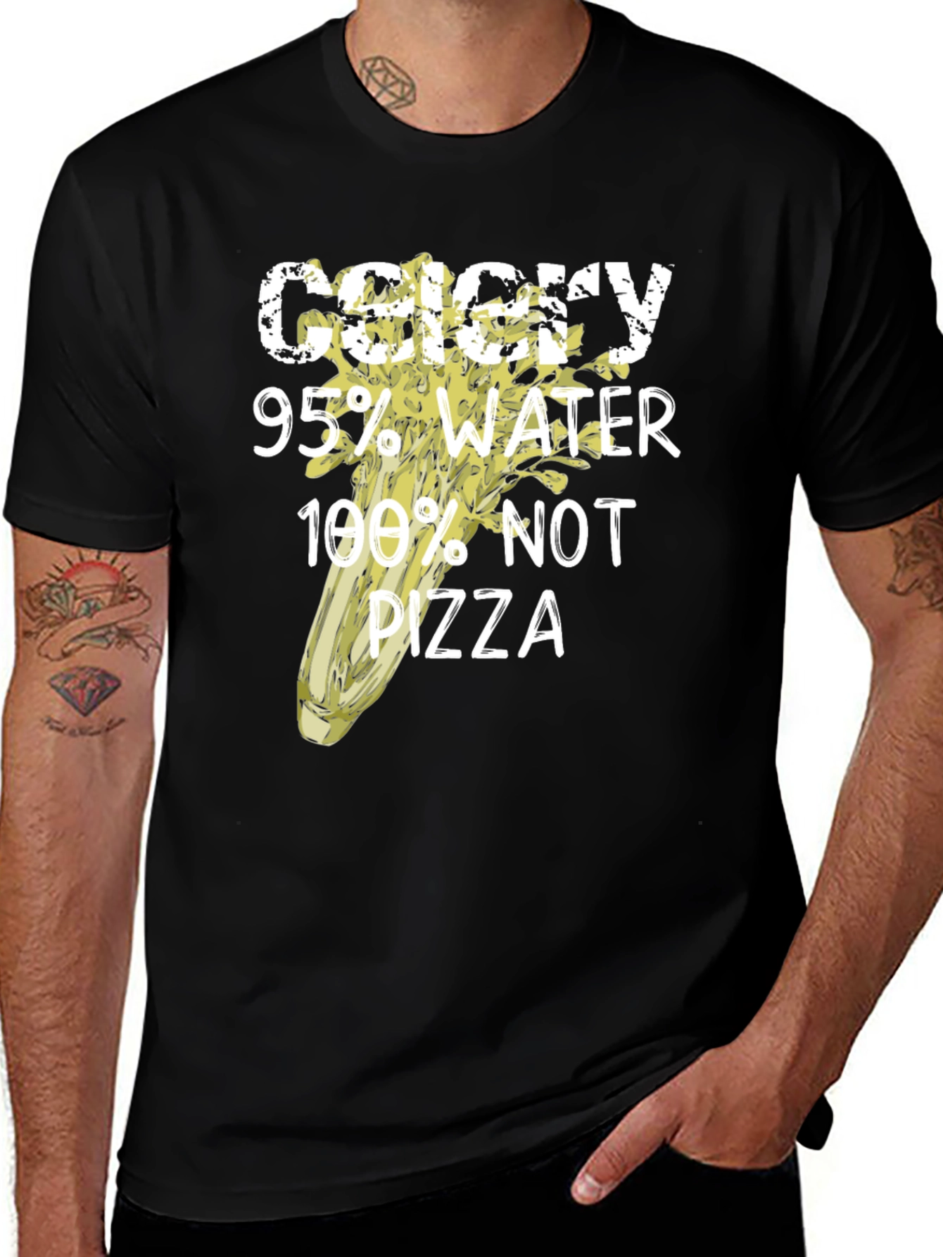 Variant 19 of Celery 95% Water 100% Not Pizza Graphic T-Shirt