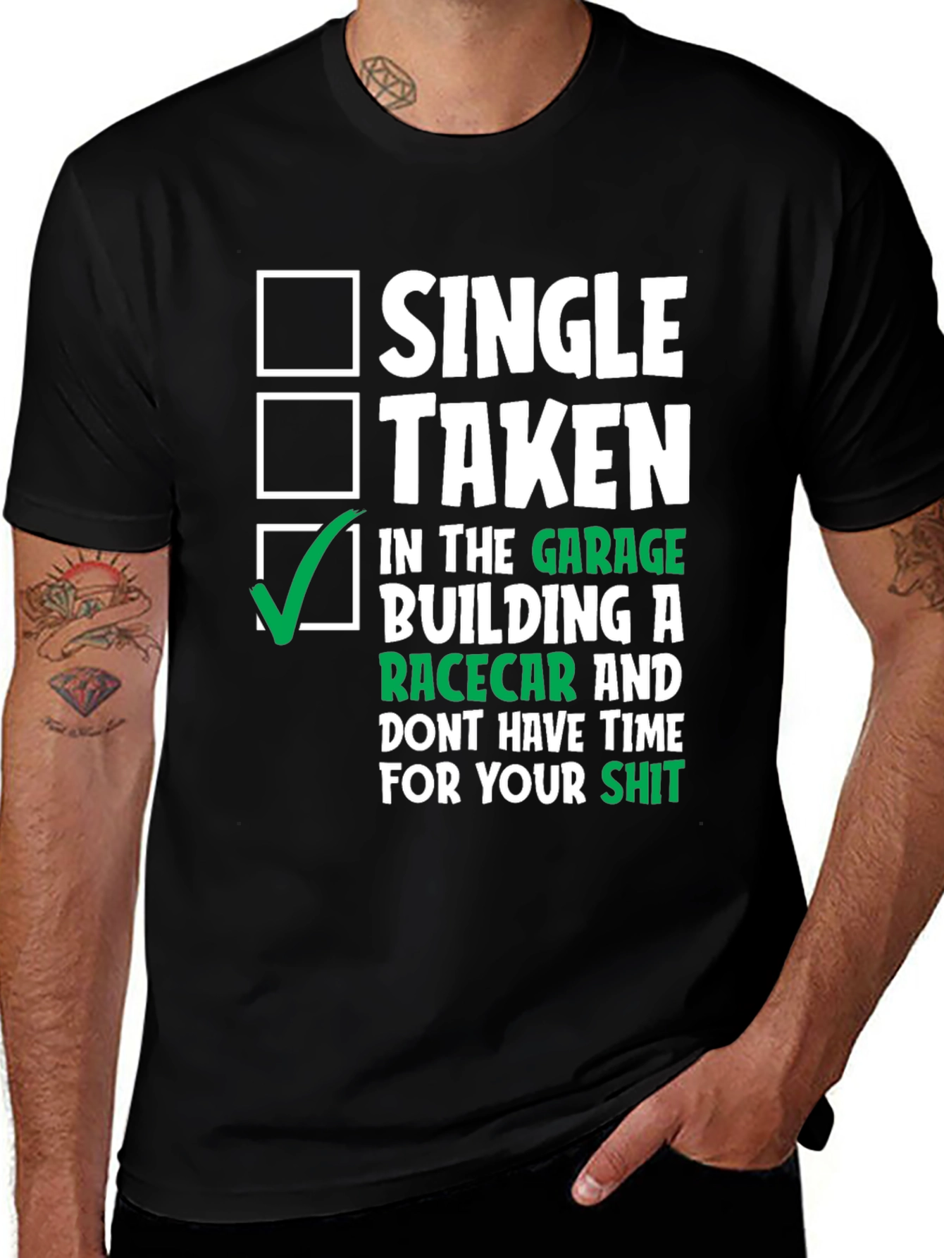 Variant 15 of Single Taken Garage Racecar T-Shirt - Funny Car Builder Tee