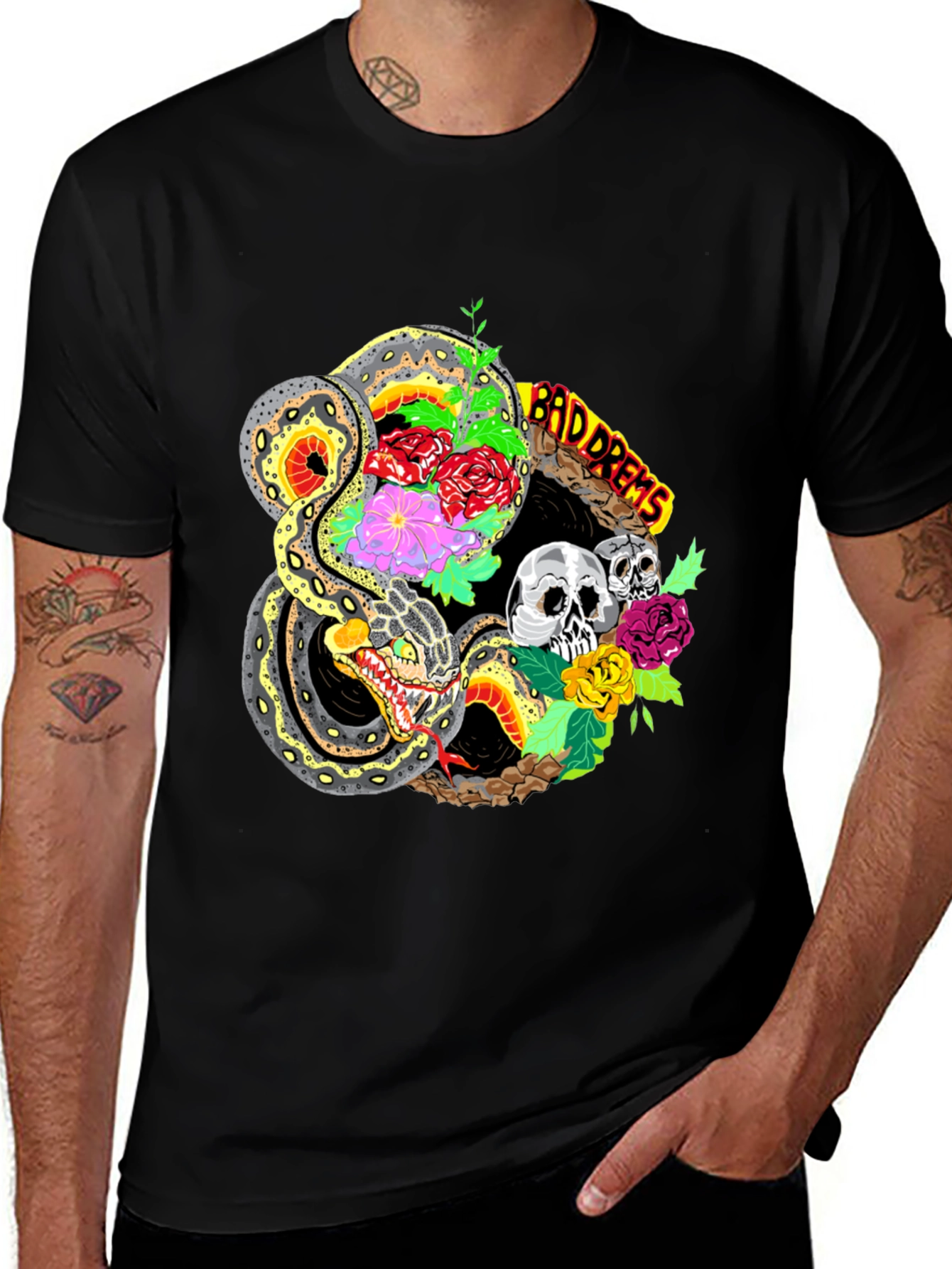 Variant 29 of Bad Dreams Snake & Skulls Graphic Tee