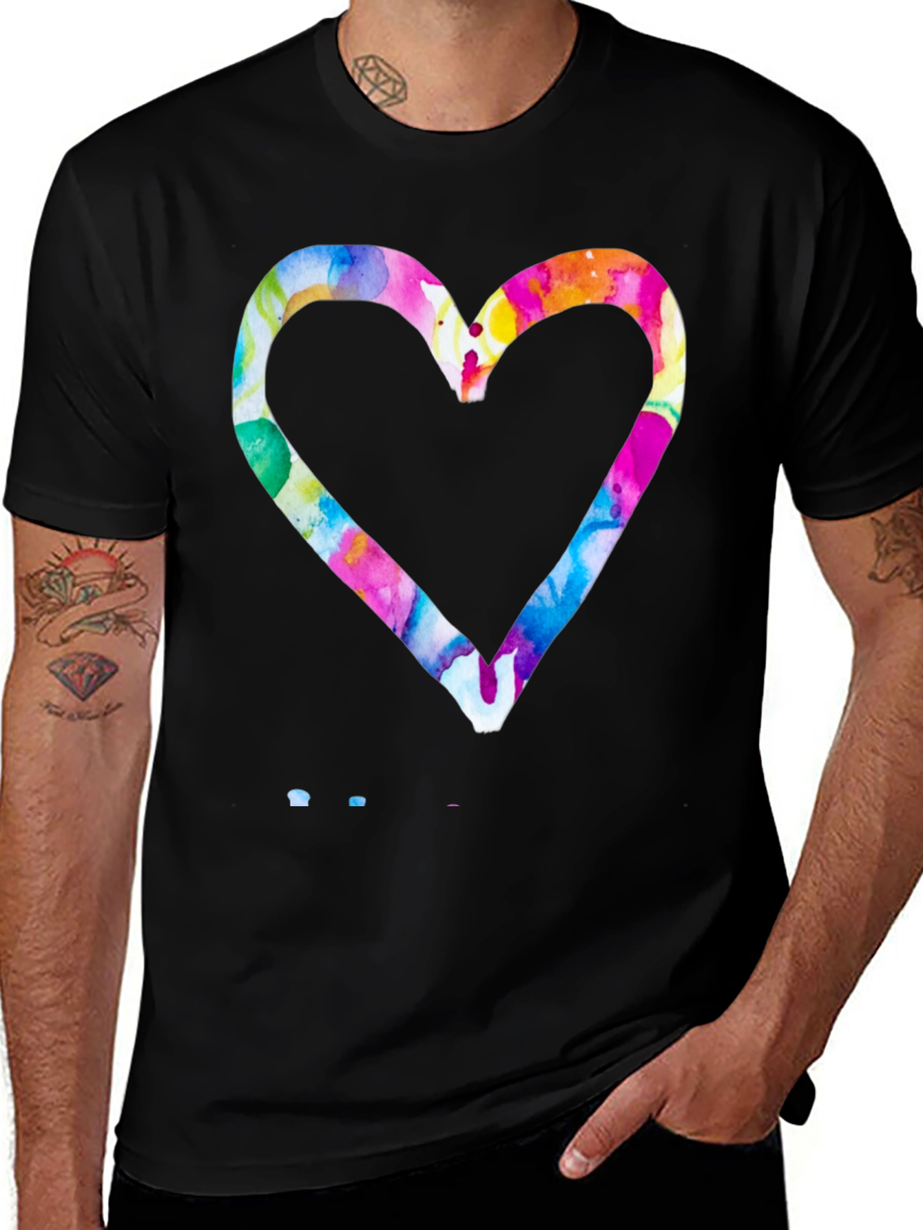 Variant 2 of Watercolor Heart Graphic Black T-Shirt