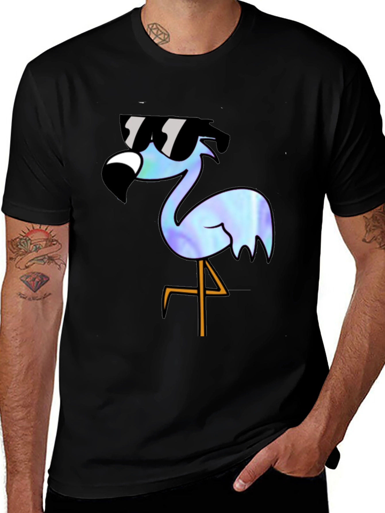 Variant 7 of Cool Flamingo Graphic T-Shirt - Black Cotton Blend