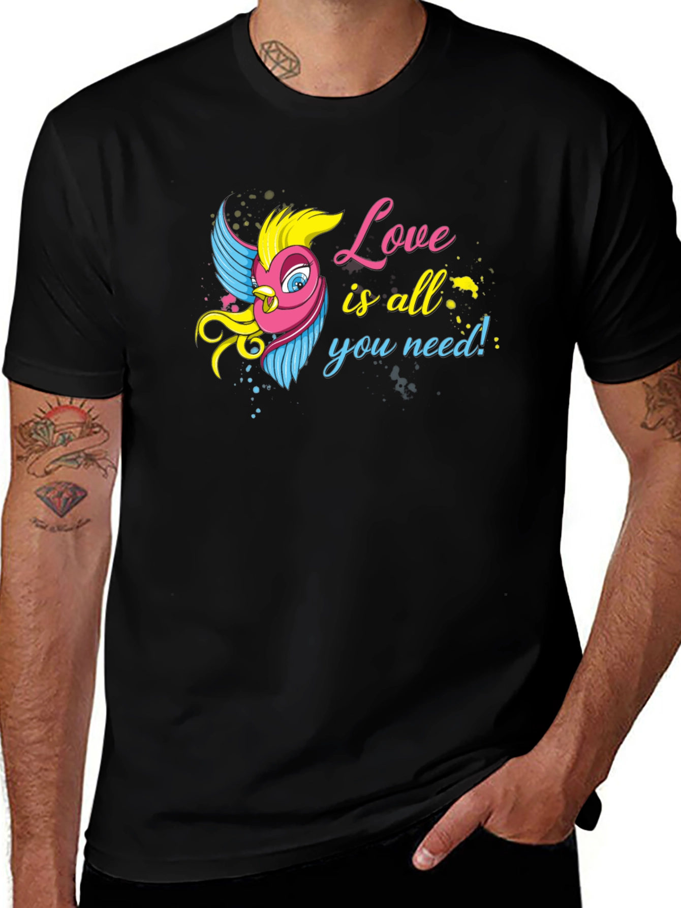 Variant 15 of Love Bird Graphic Black T-Shirt - All You Need Is Love!