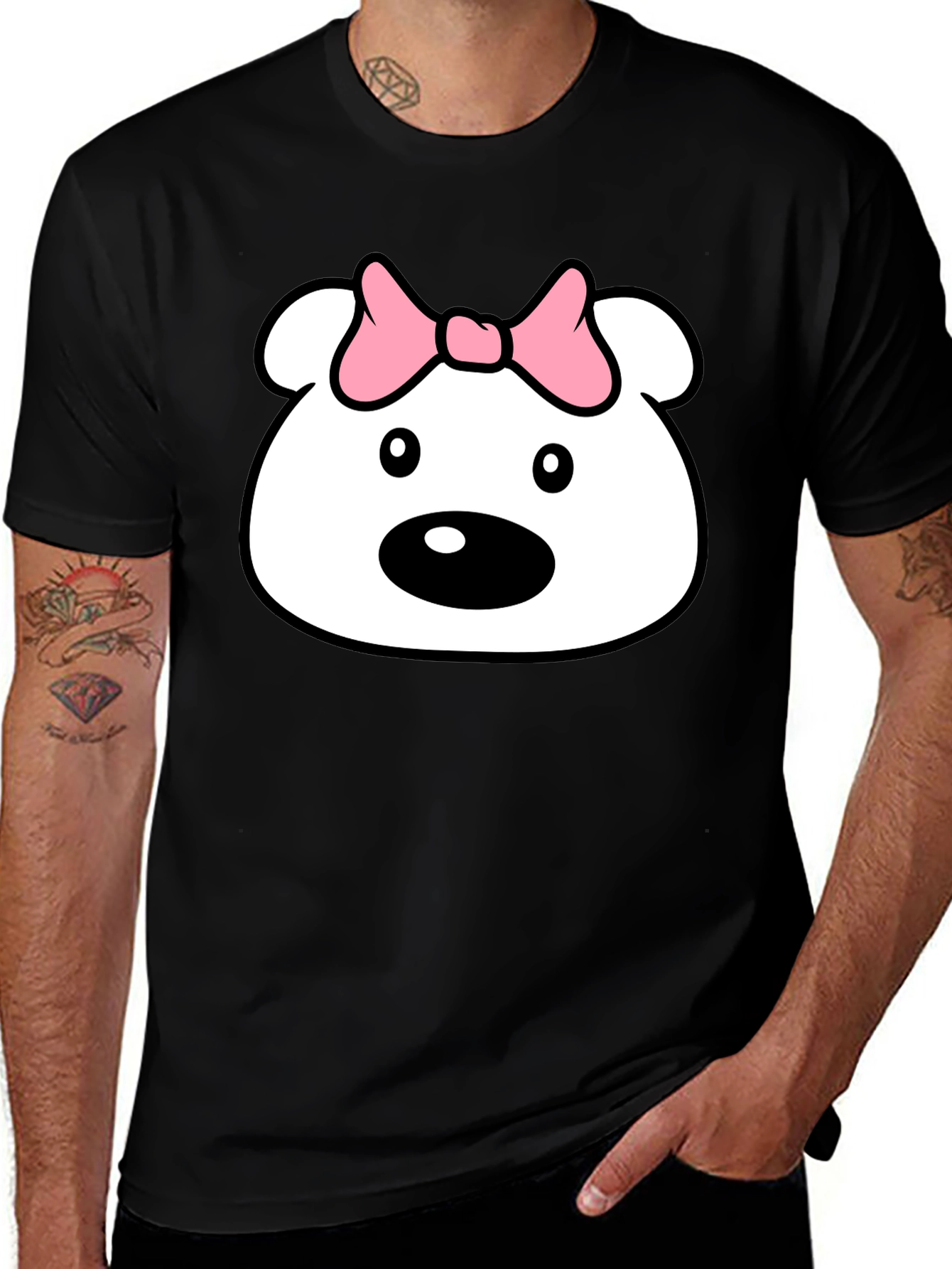 Variant 6 of Cute Cartoon Bear T-Shirt - Black Cotton Tee
