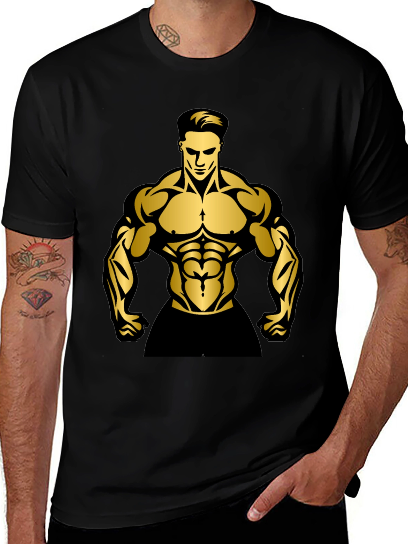 Black Muscle Man Graphic T-Shirt | Gym Wear main image
