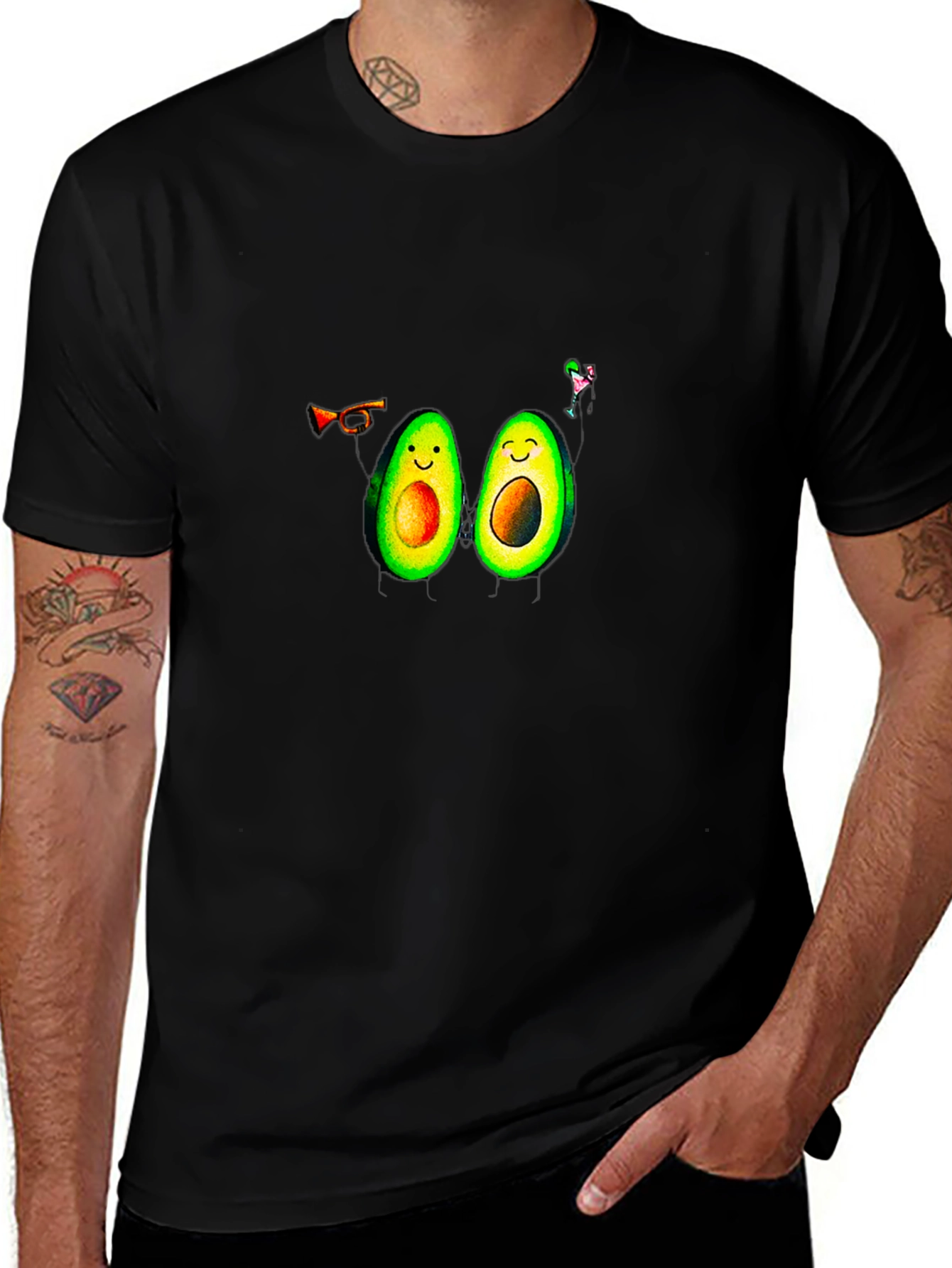 Variant 24 of Avocado Party T-Shirt - Black Crew Neck