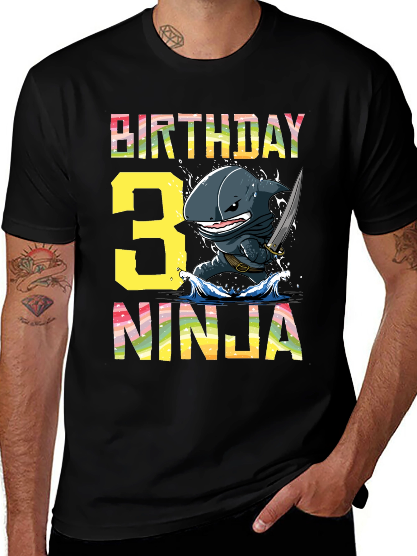 Variant 18 of Birthday Ninja Shark T-Shirt - Kids 3rd Birthday!